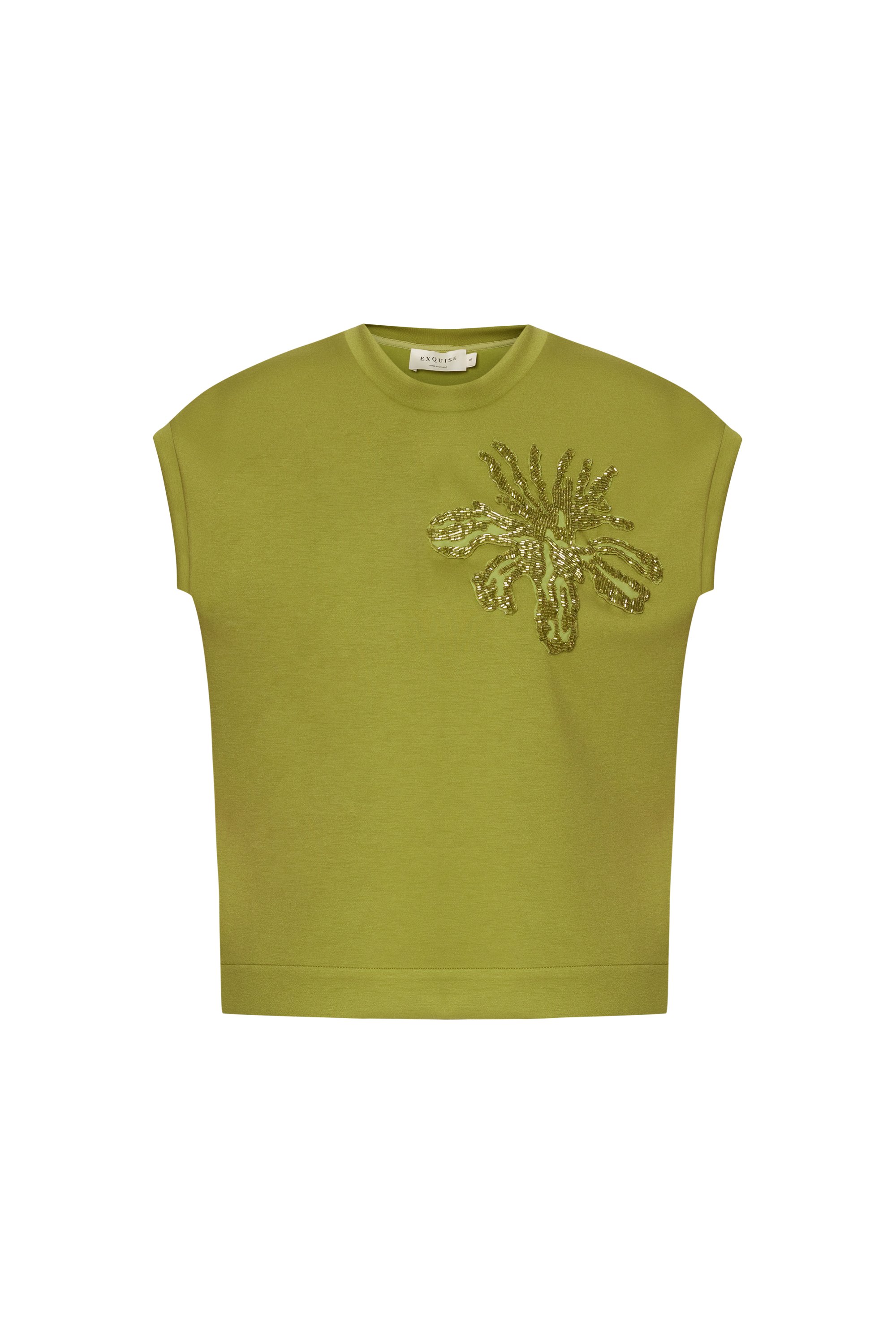 Beaded Embroidered Crewneck Green T-shirt