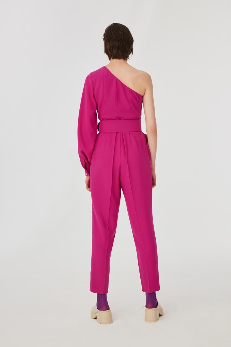 One Shoulder Belted Jumpsuit