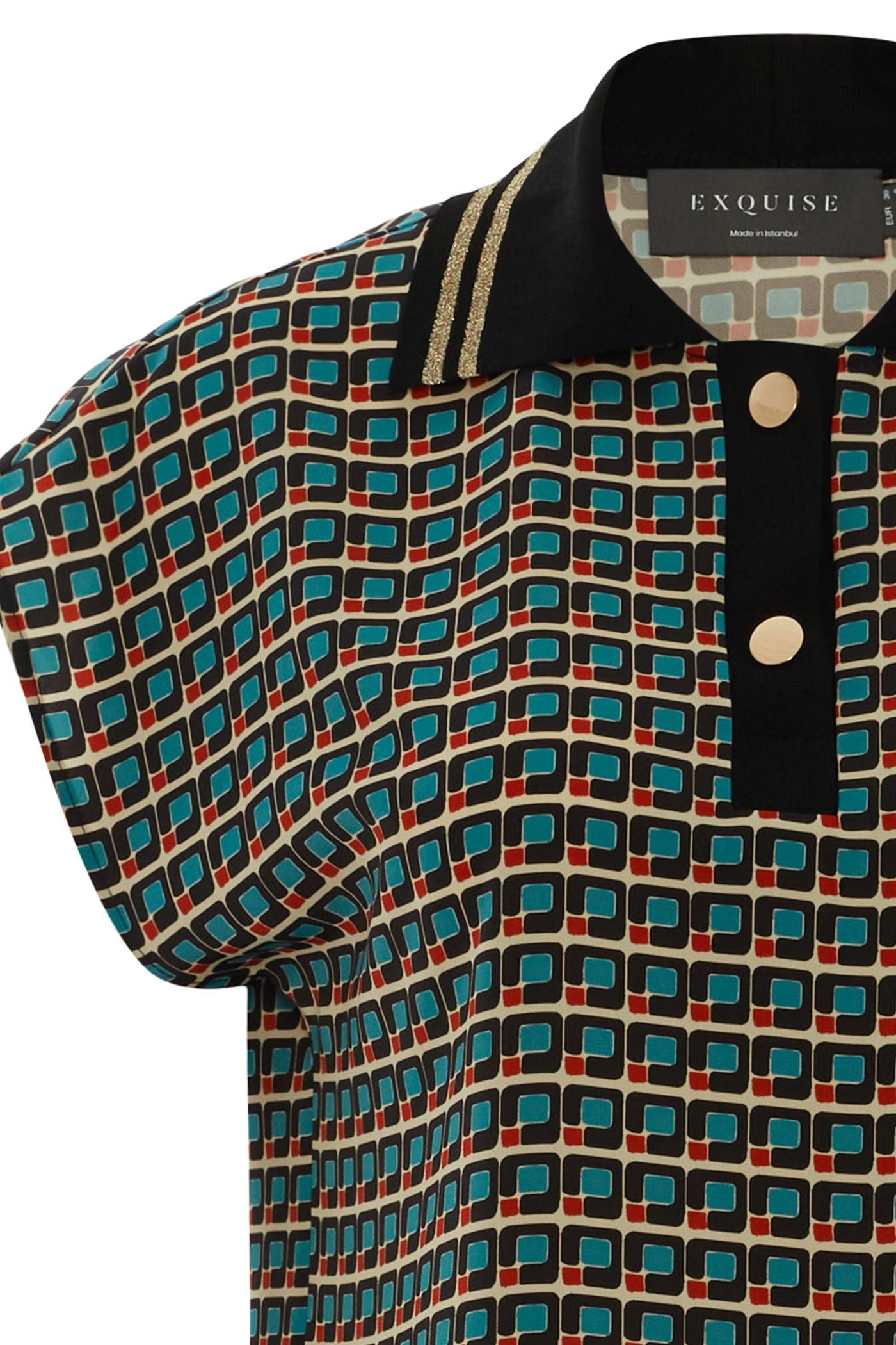 Buttoned and Collared Colorful Blouse