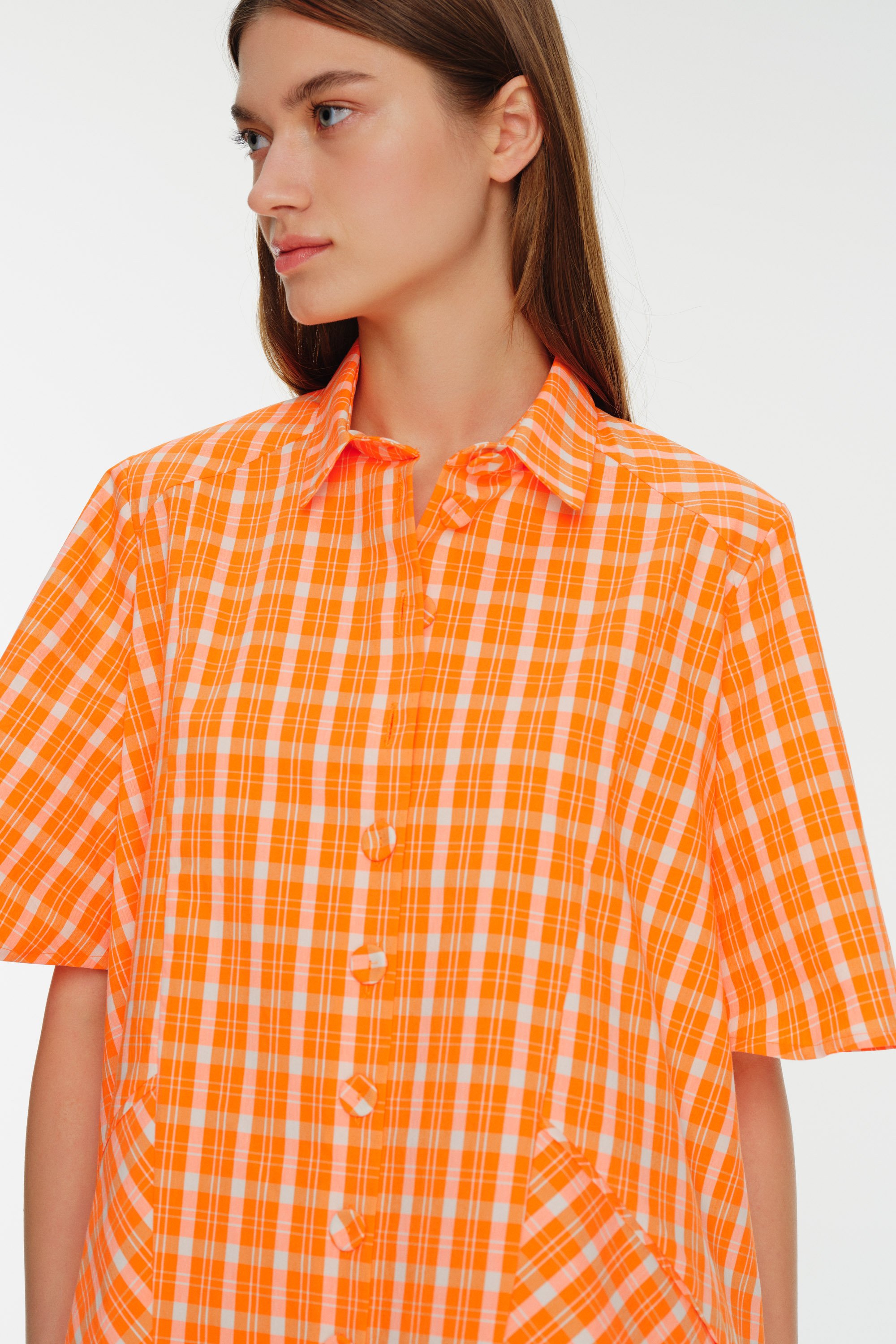 Short Sleeve Checkered Mini Shirt Dress