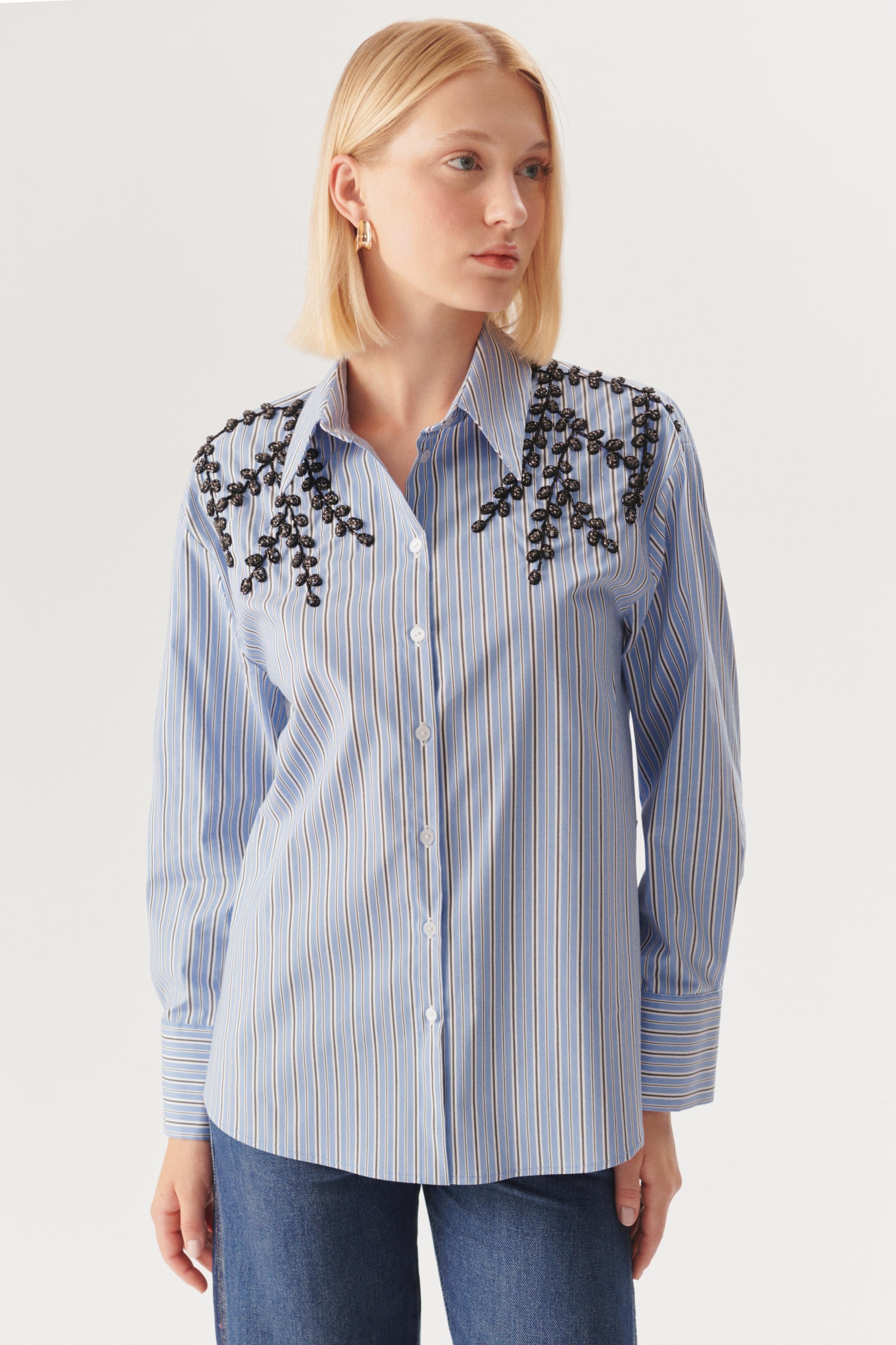 Elegant Beaded Work Shirt