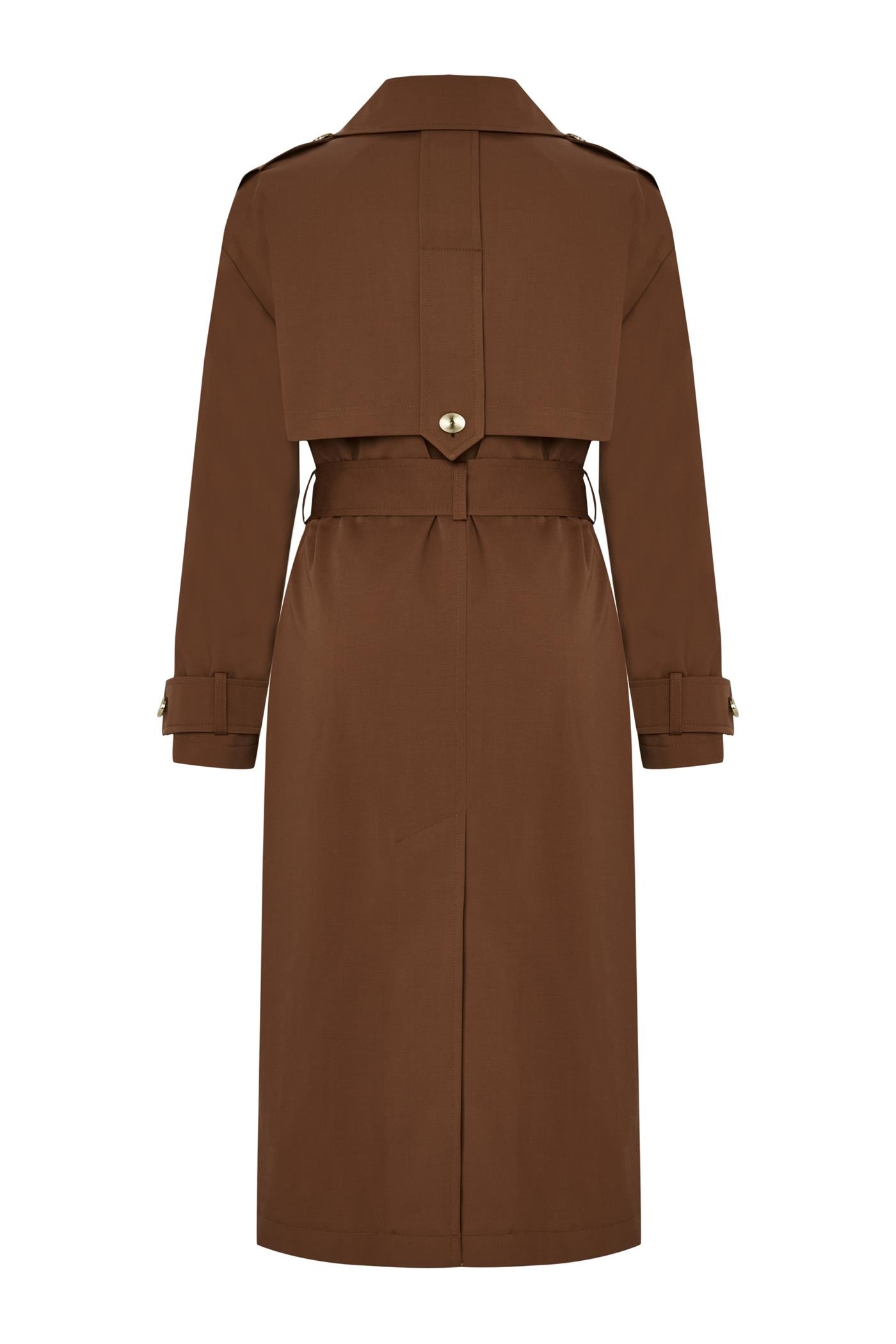 Belted Cotton Pocketed Regular Camel Trench Coat