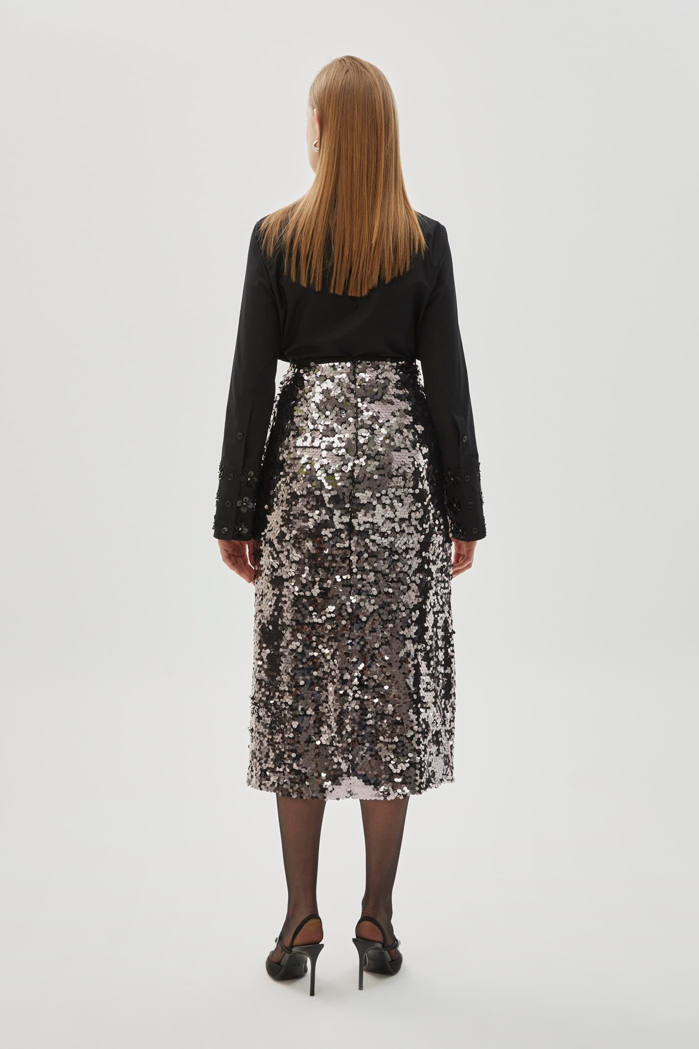 Sequin Regular Grey Midi Skirt