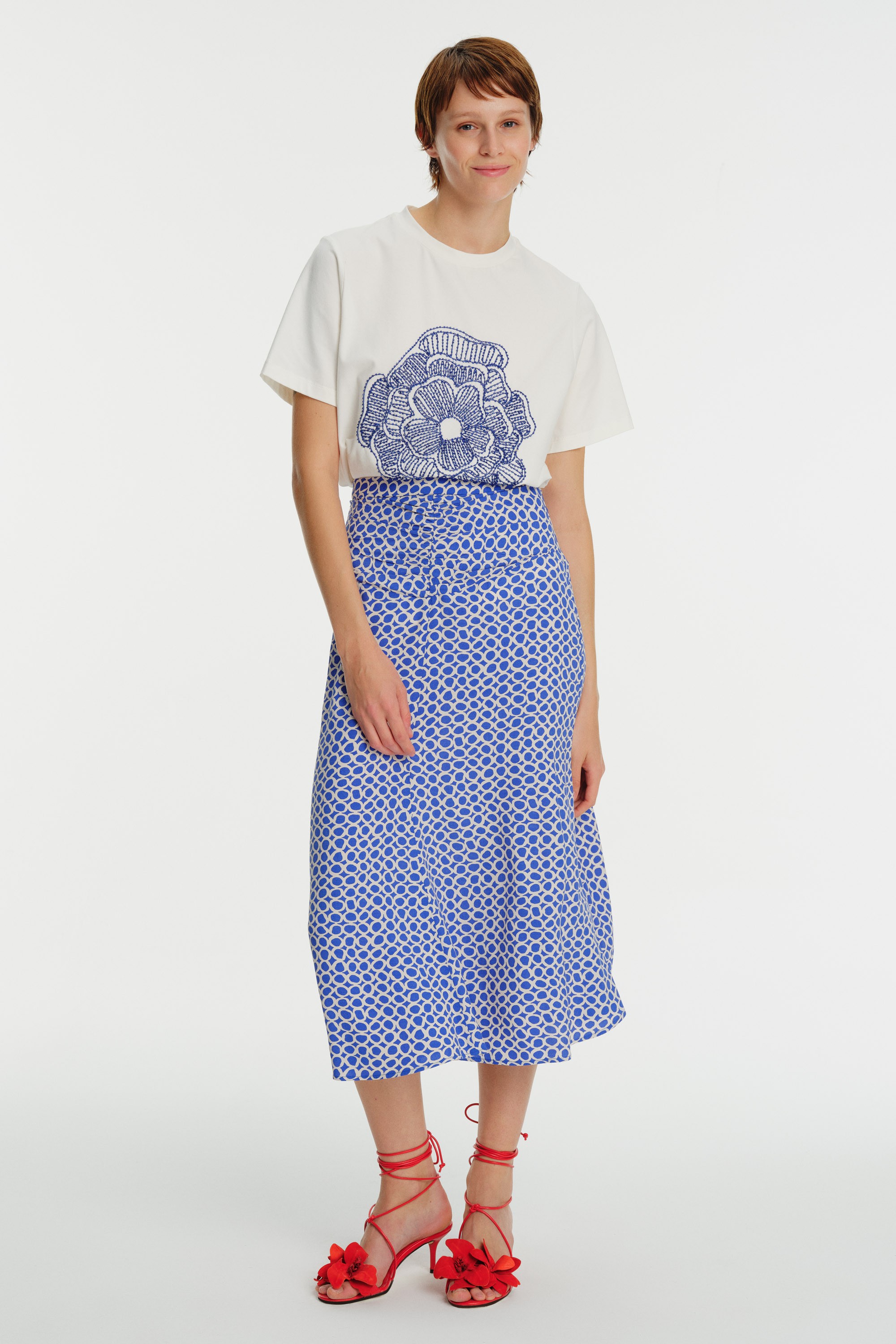 High-Waisted Midi-Length Printed Pleated Skirt