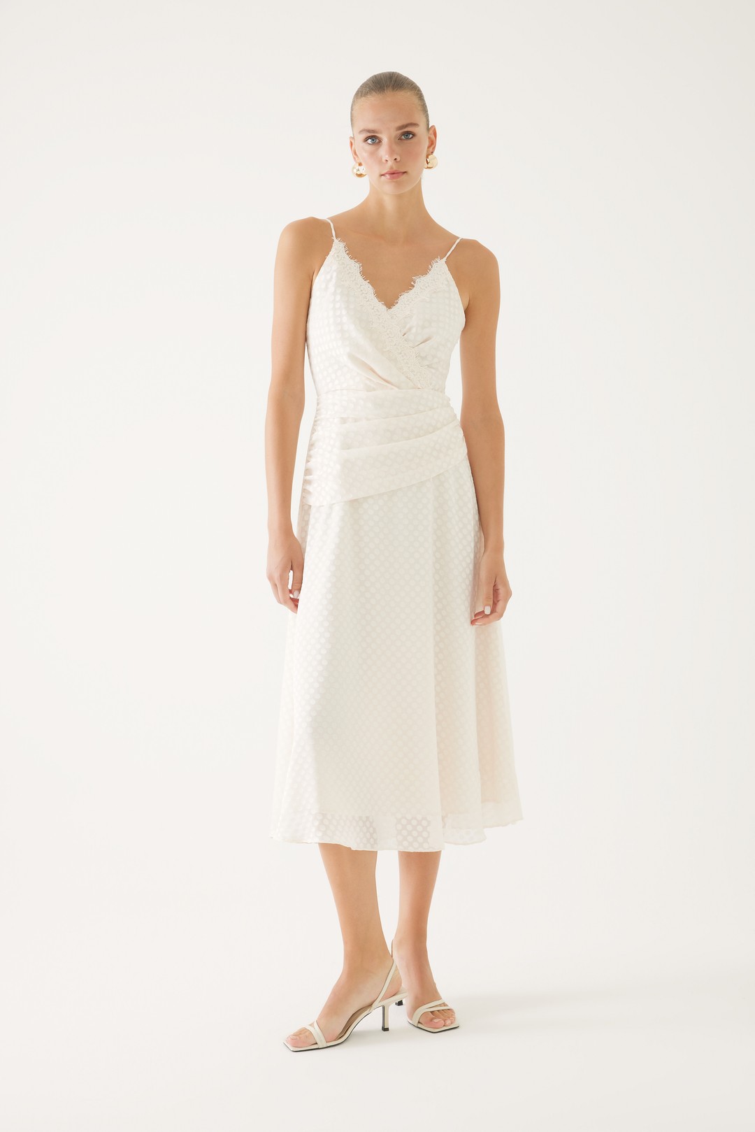 Polka Dot White Double-Breasted Dress 1