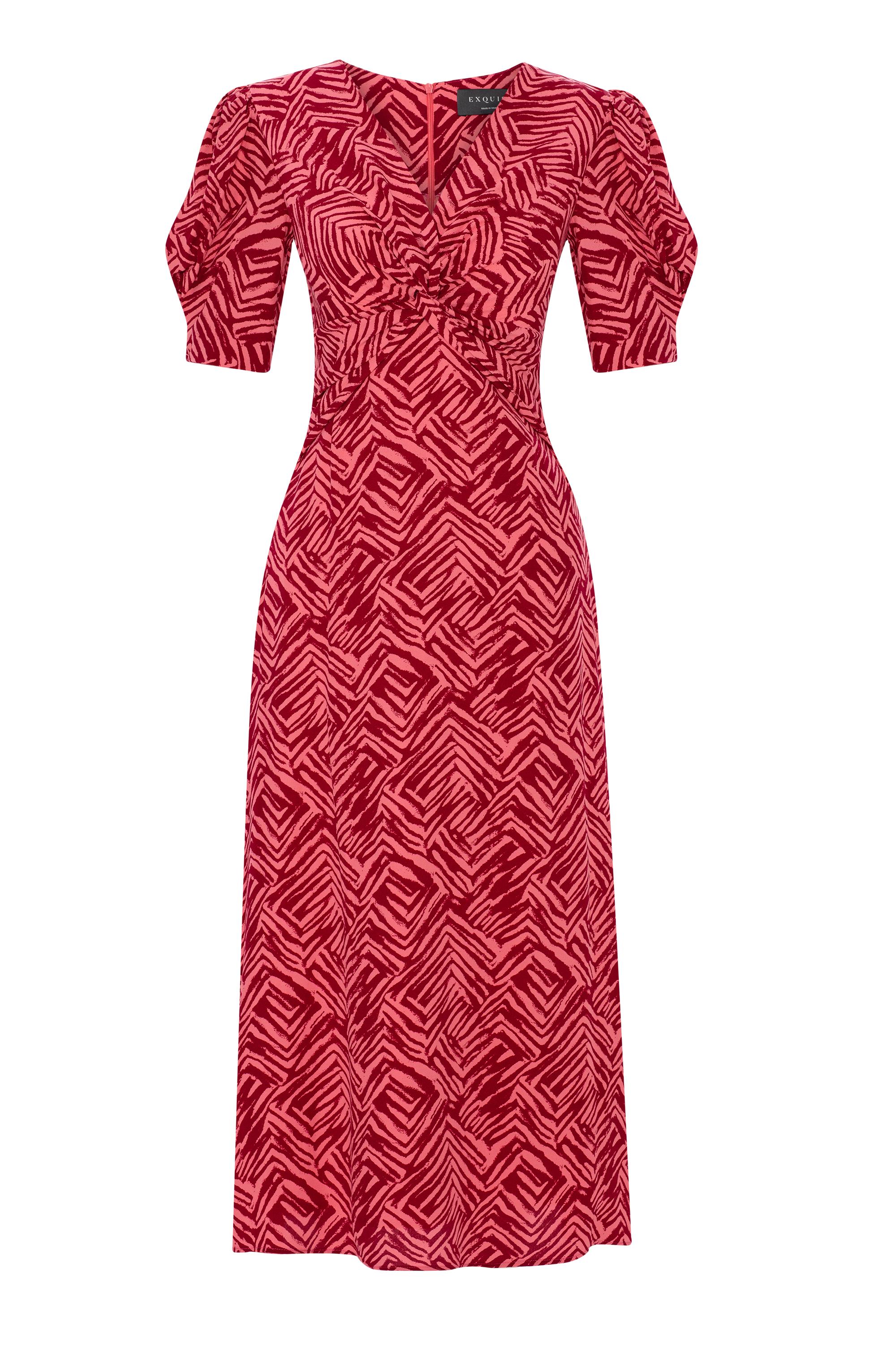 Balloon Sleeve Patterned V-neck Regular Dress