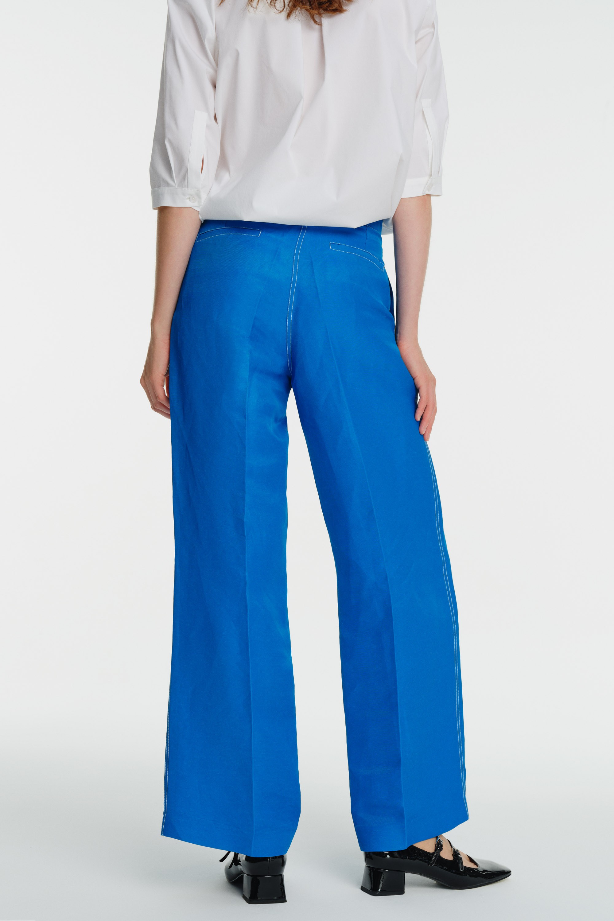 Linen Blend Palazzo Pants with Stitching Detail