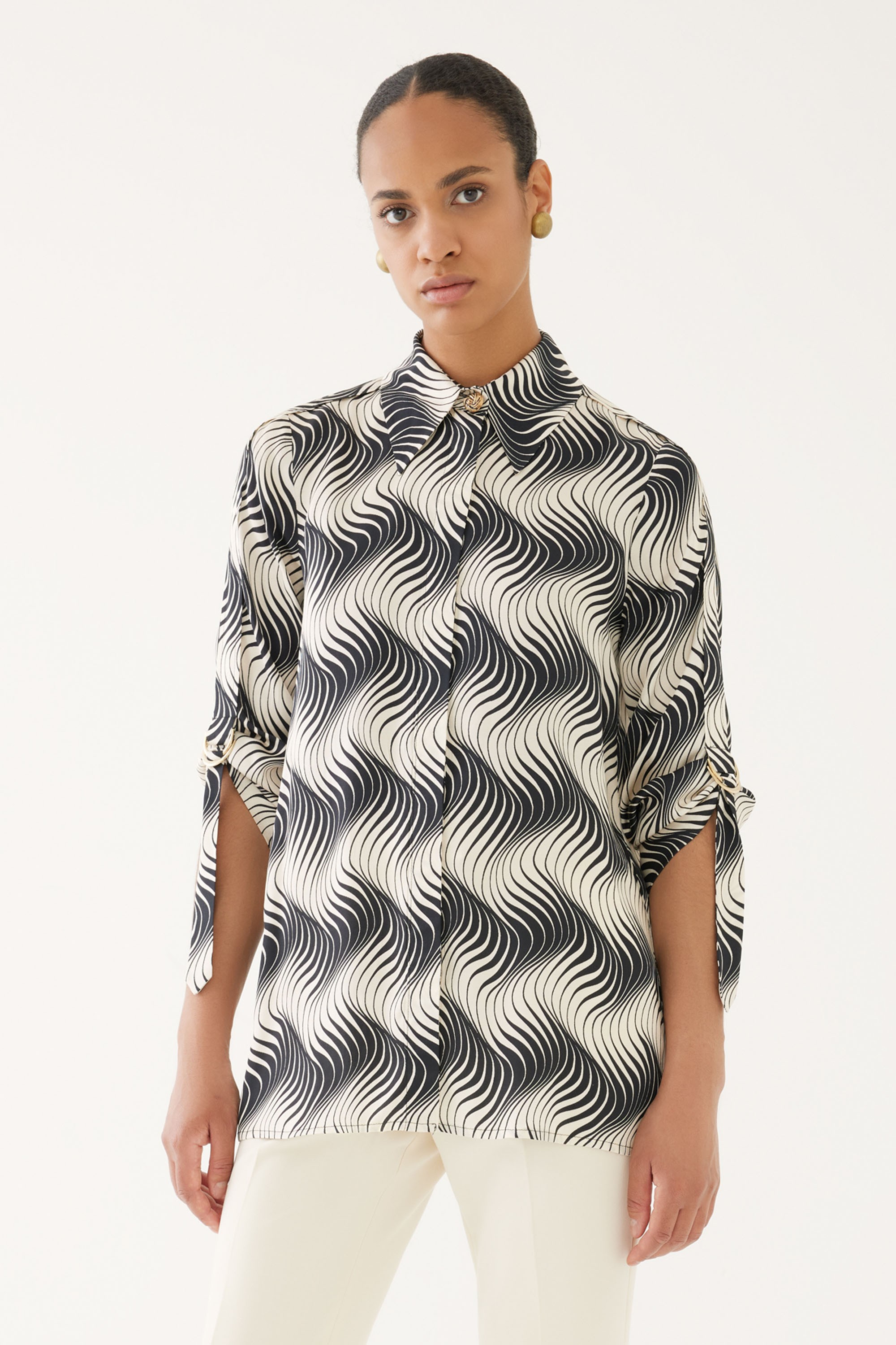 Bone and Black Viscose Shirt