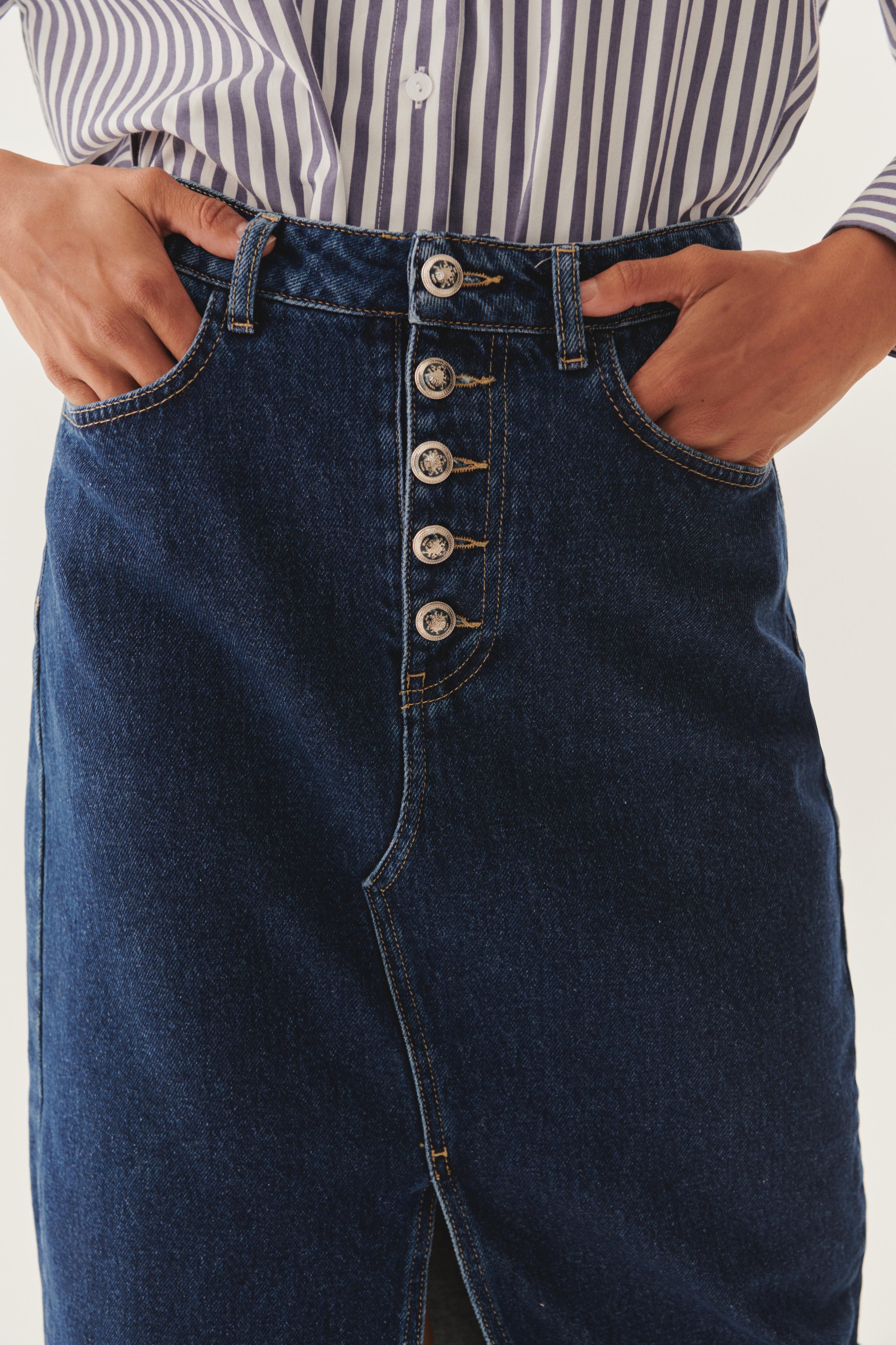 Structured High-Waist Denim Skirt