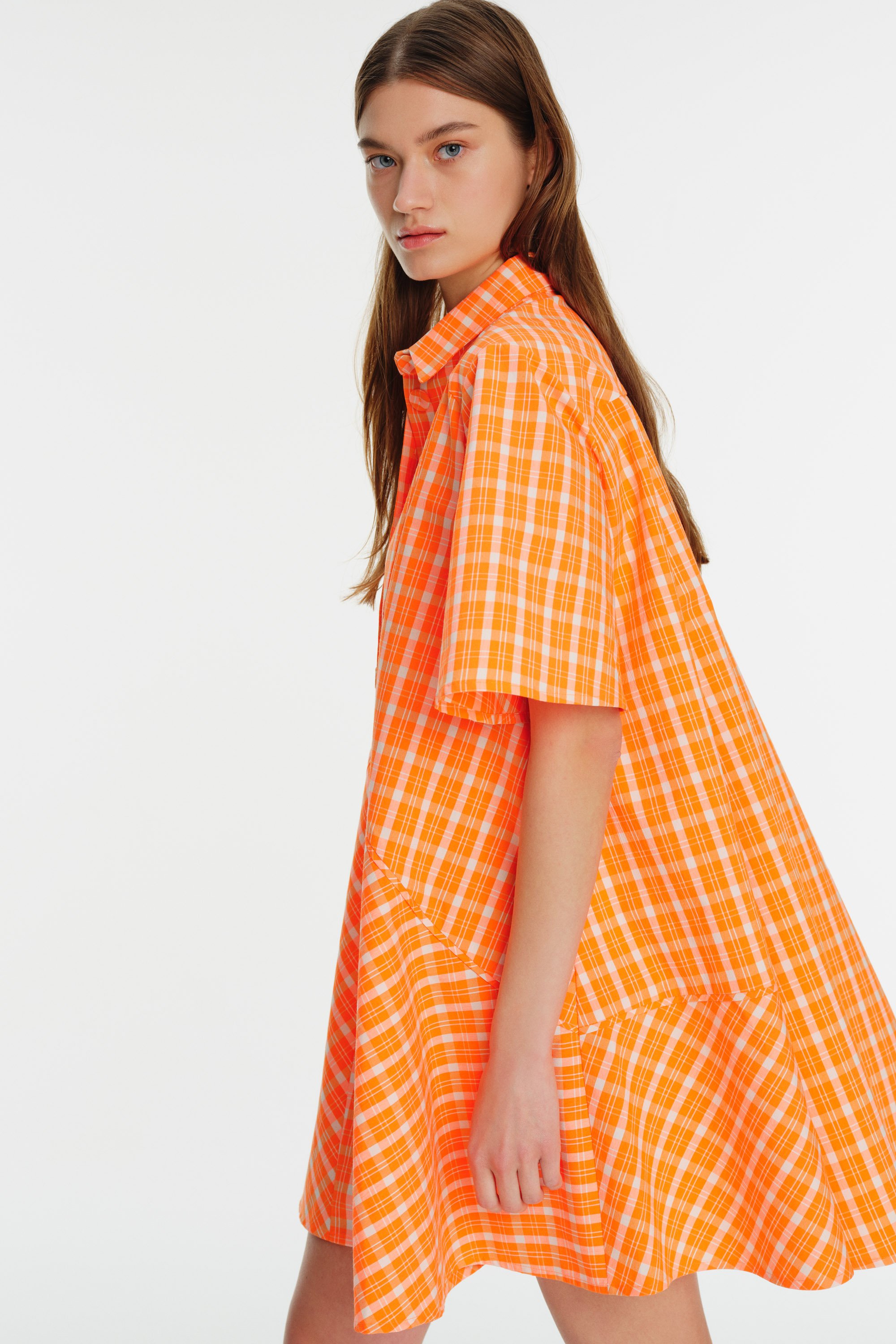 Short Sleeve Checkered Mini Shirt Dress