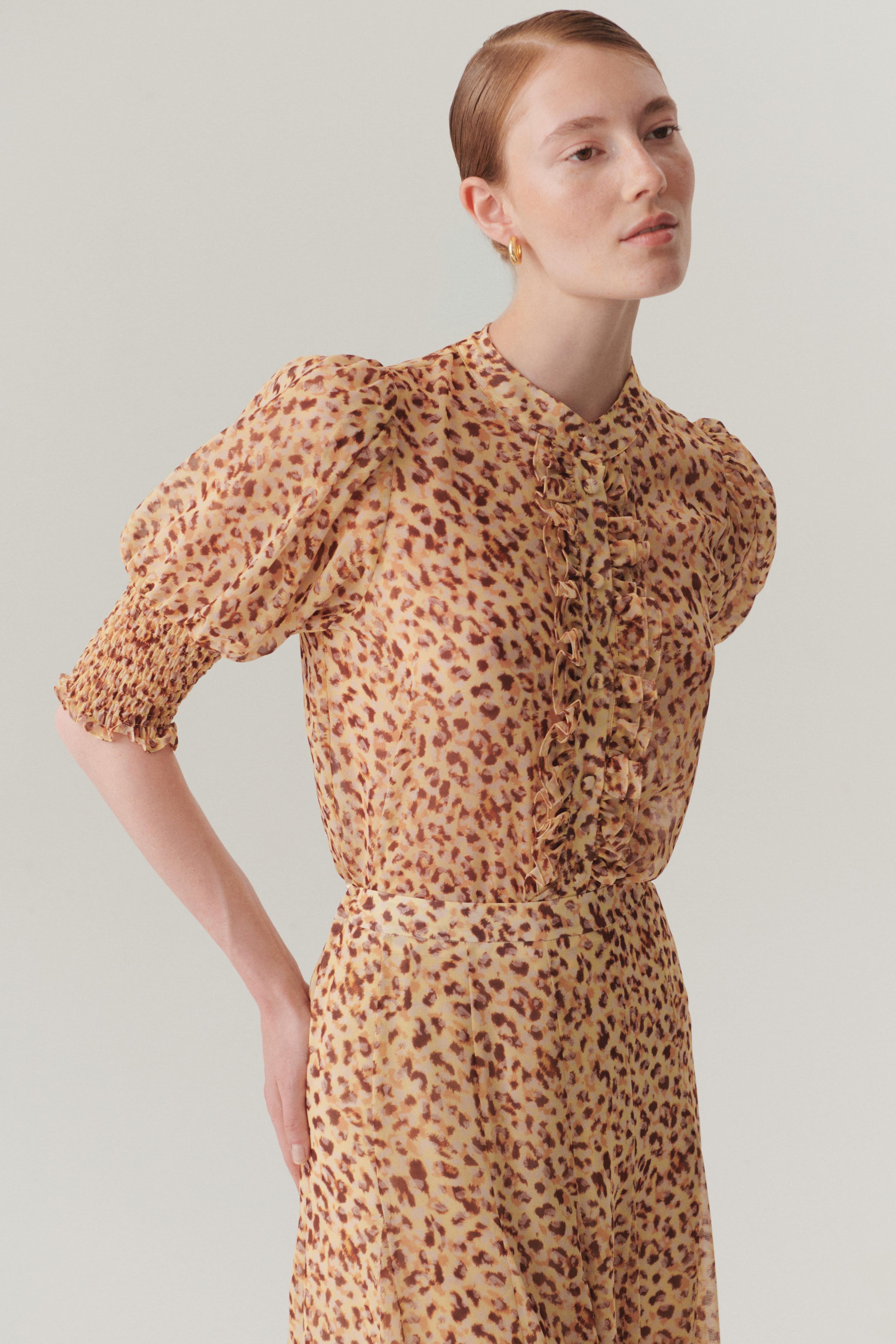 Ruffled Sheer Leopard Blouse