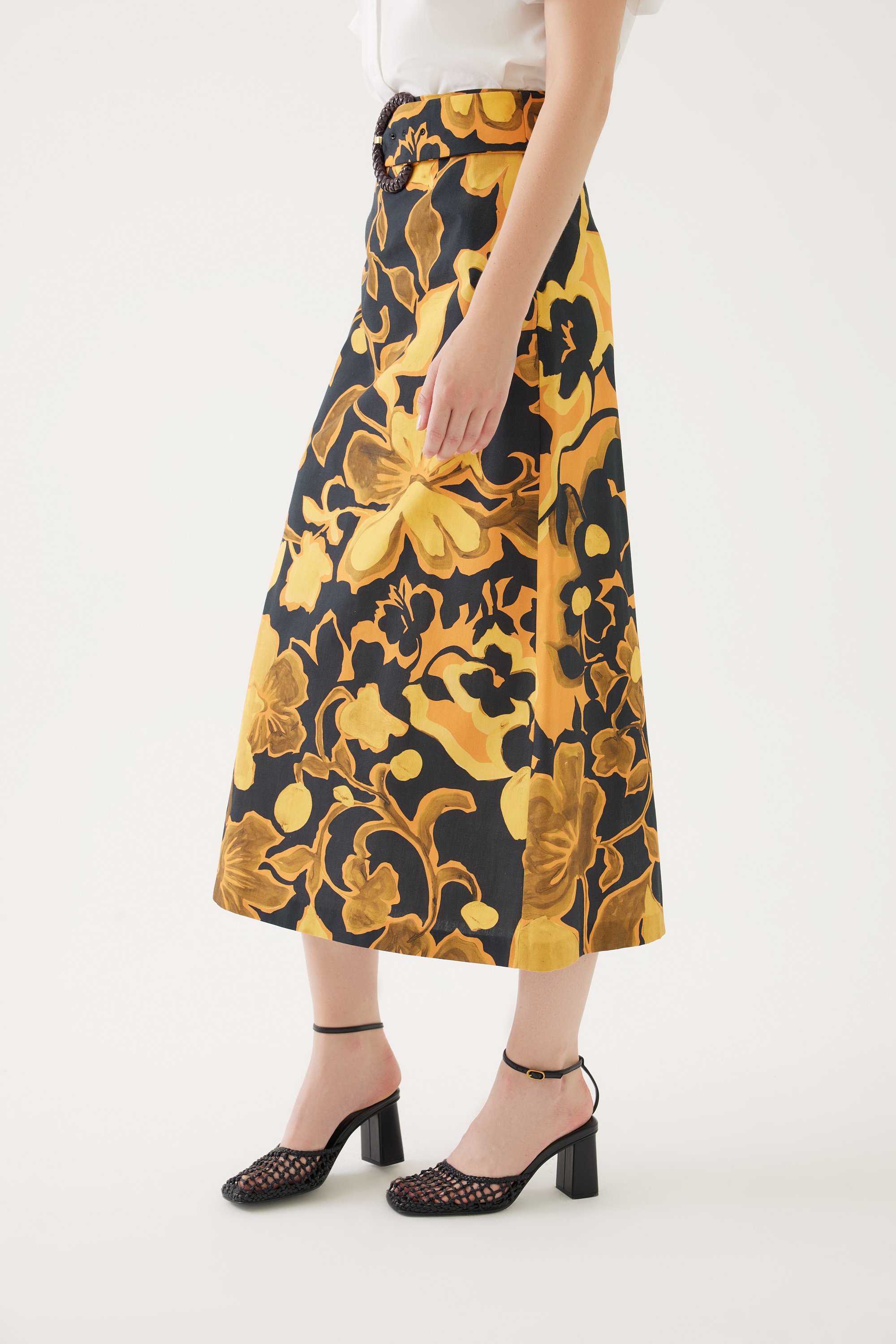 Belt Detailed Midi Length Skirt