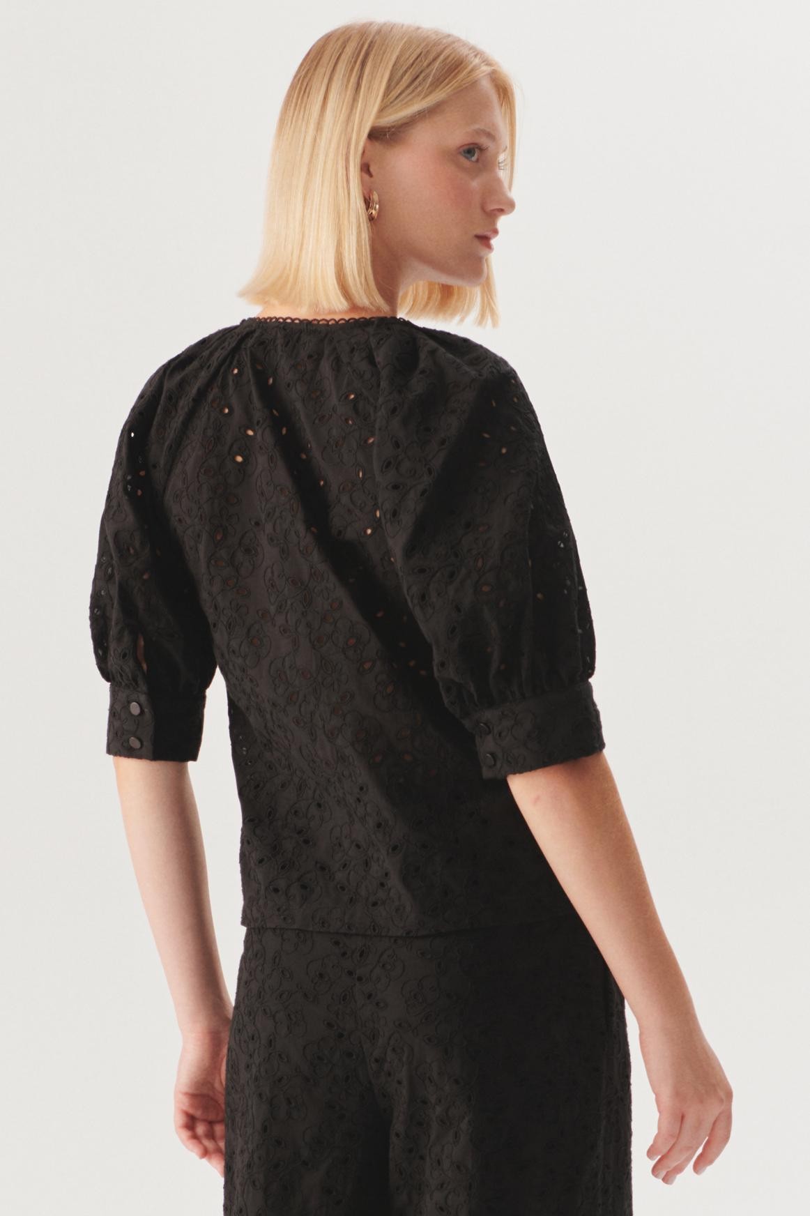 Relaxed Puff Sleeve Eyelet Blouse