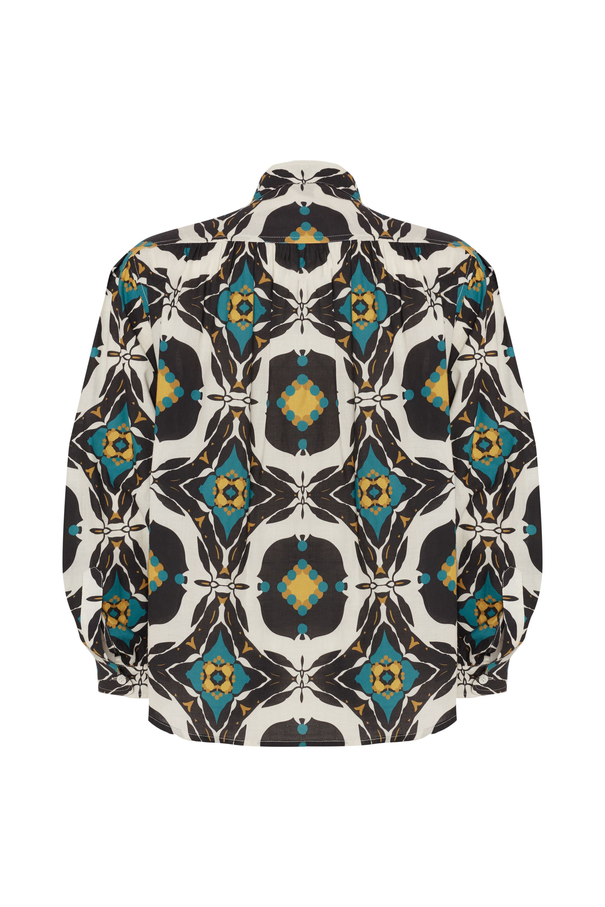 Abstract Patterned Mandarin Collar Shirt