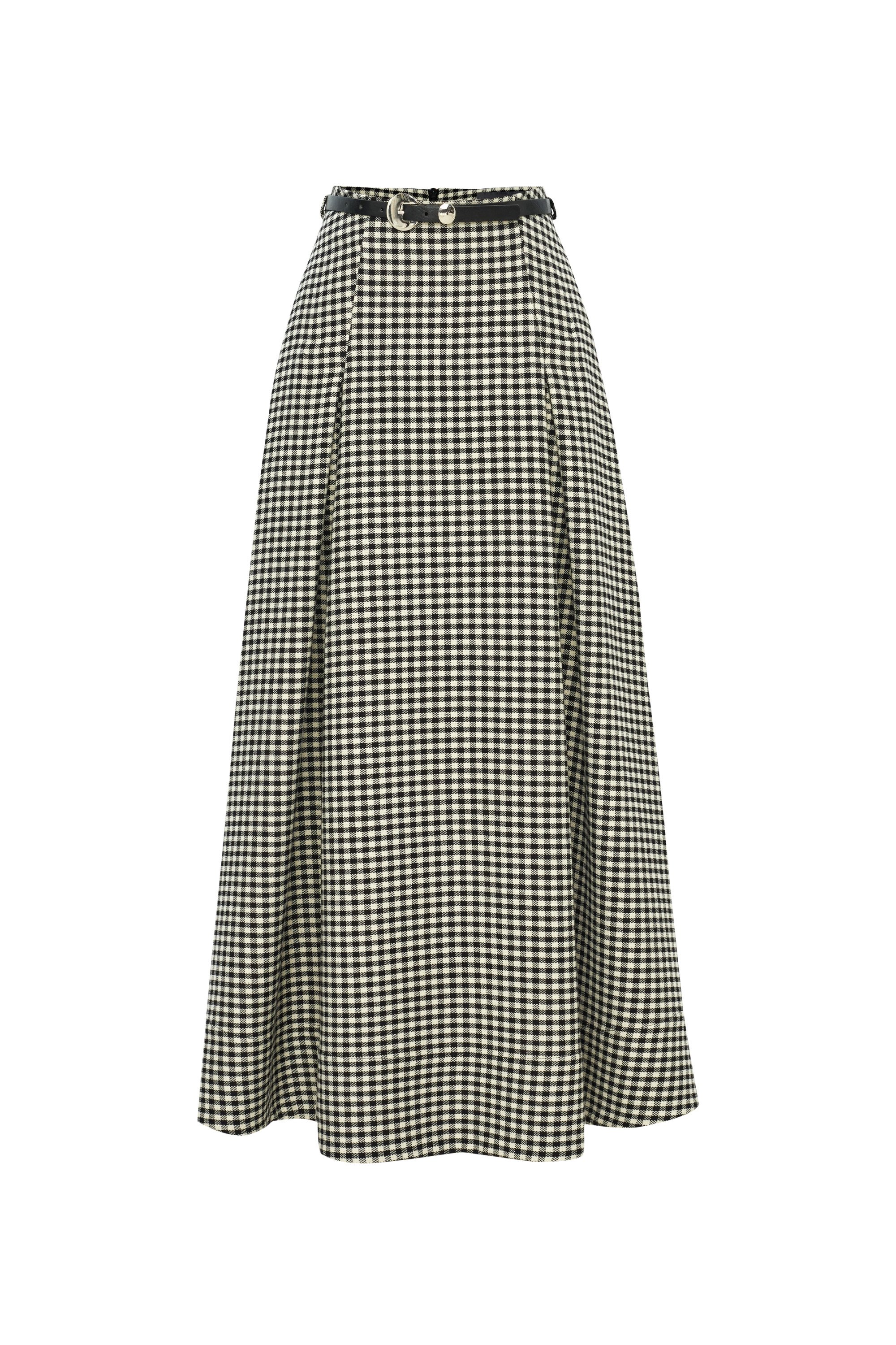 A-line Checkered Belted Midi Skirt