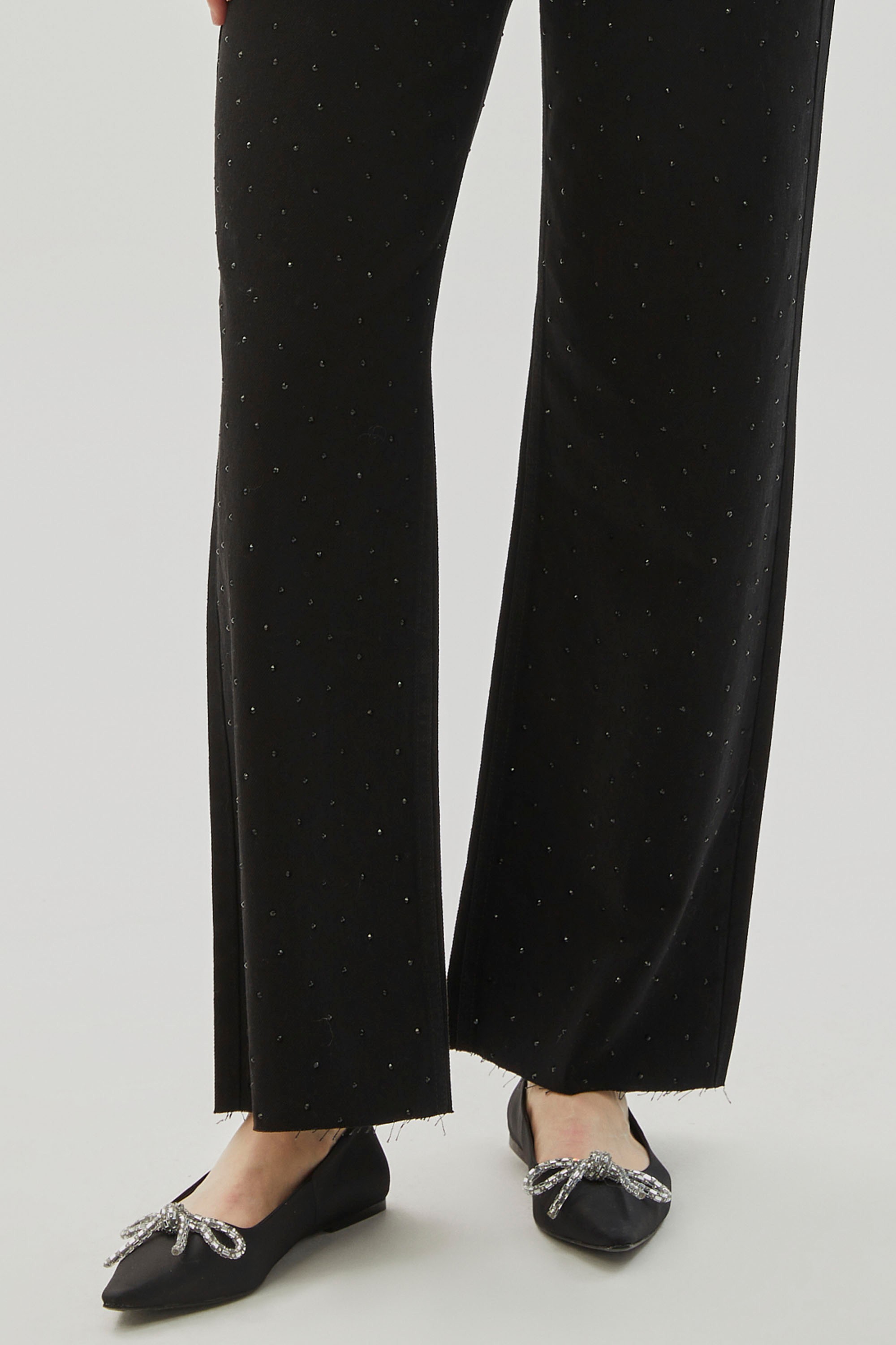 High Waist Wide Legged Stone Detailed Regular Black Denim Trousers