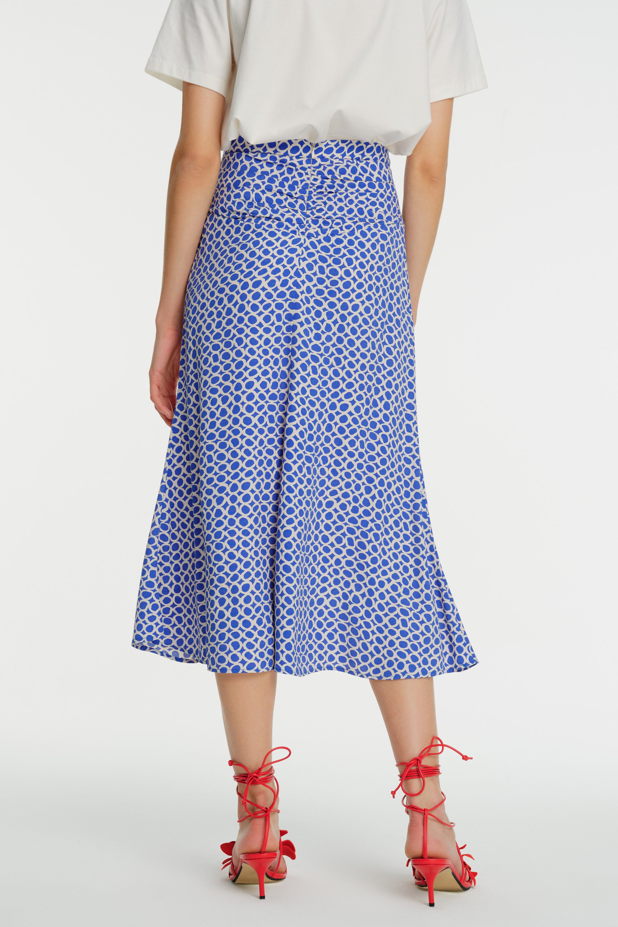 High-Waisted Midi-Length Printed Pleated Skirt