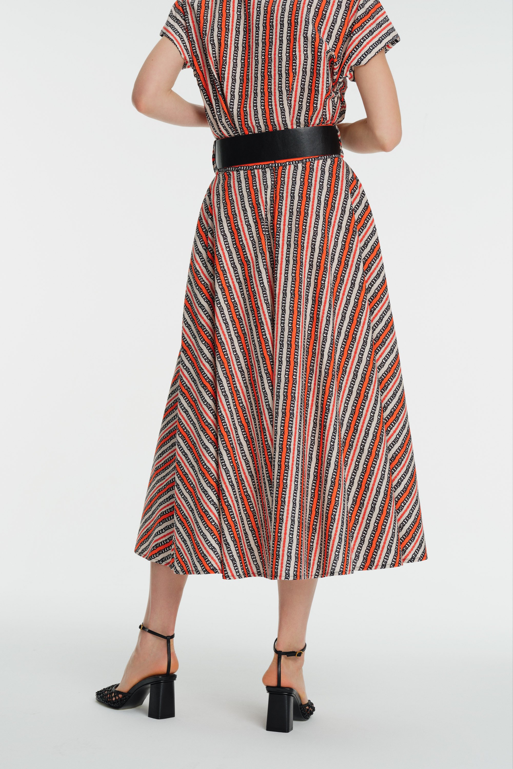 High Waist Line Patterned Poplin Flared Skirt