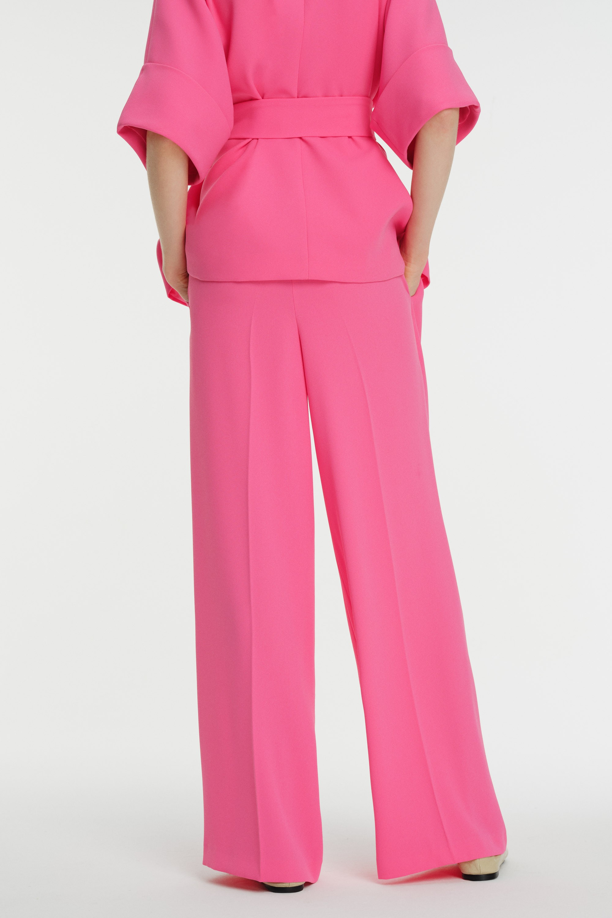 Pleated Palazzo Pants with Belt Detail