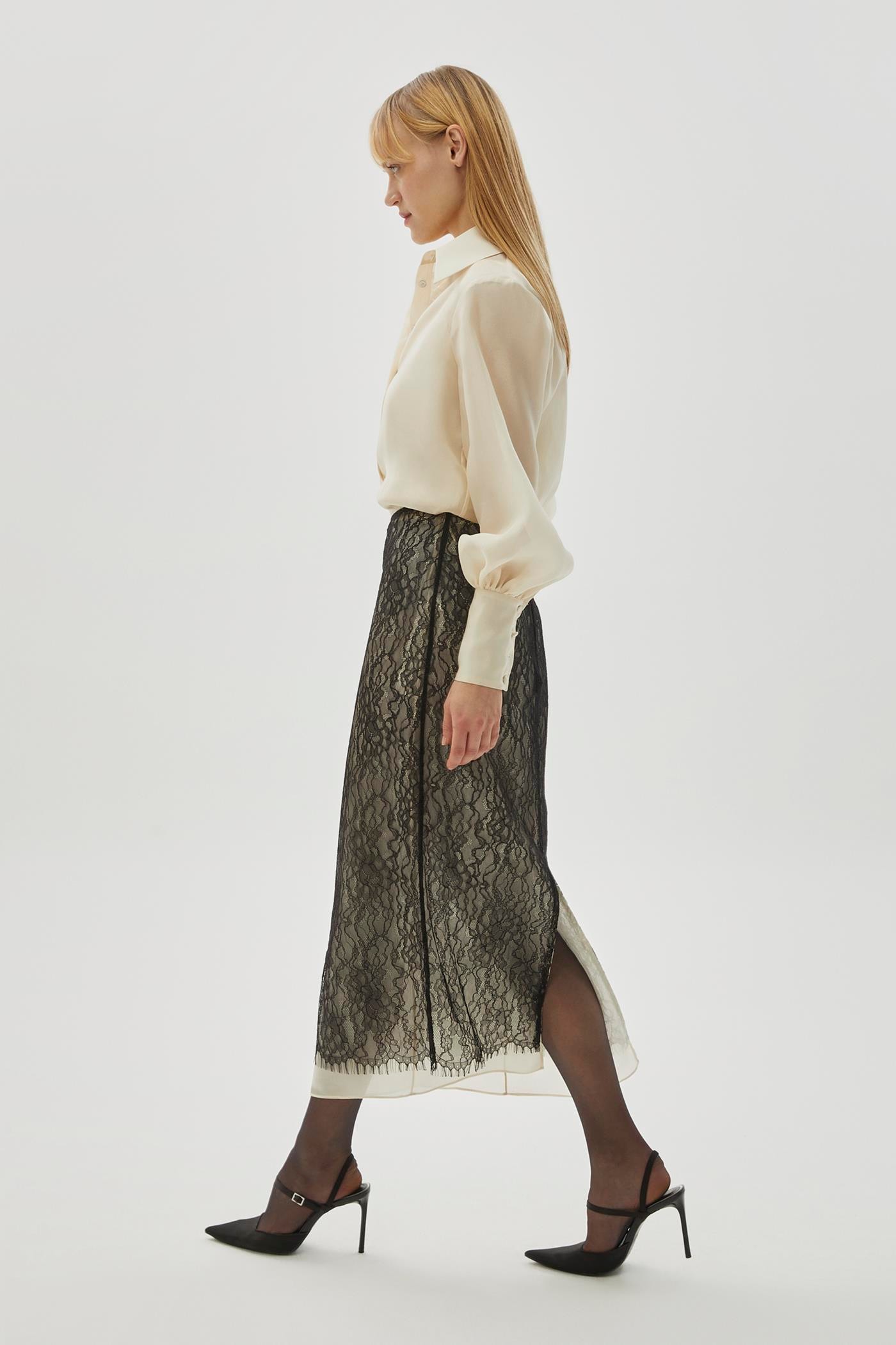 Tulle Lace Regular Midi Skirt