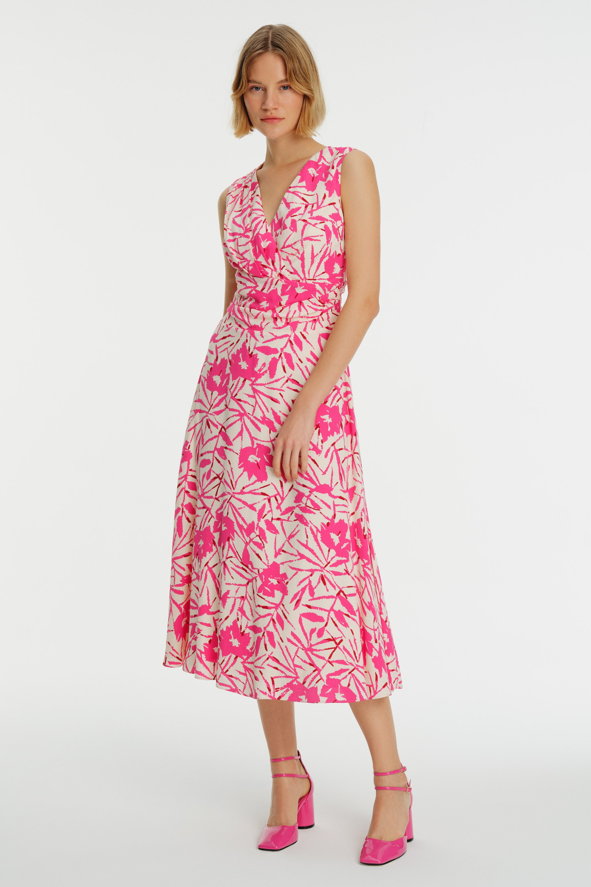 Sleeveless Flared Patterned Midi Dress