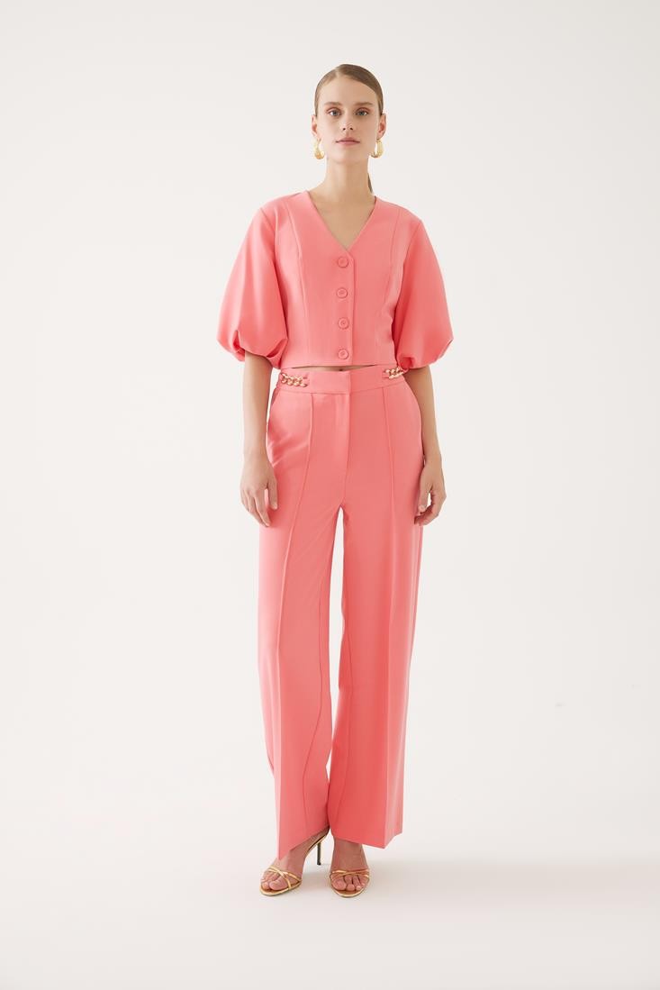 Chain Belted and Lined Fabric Trousers