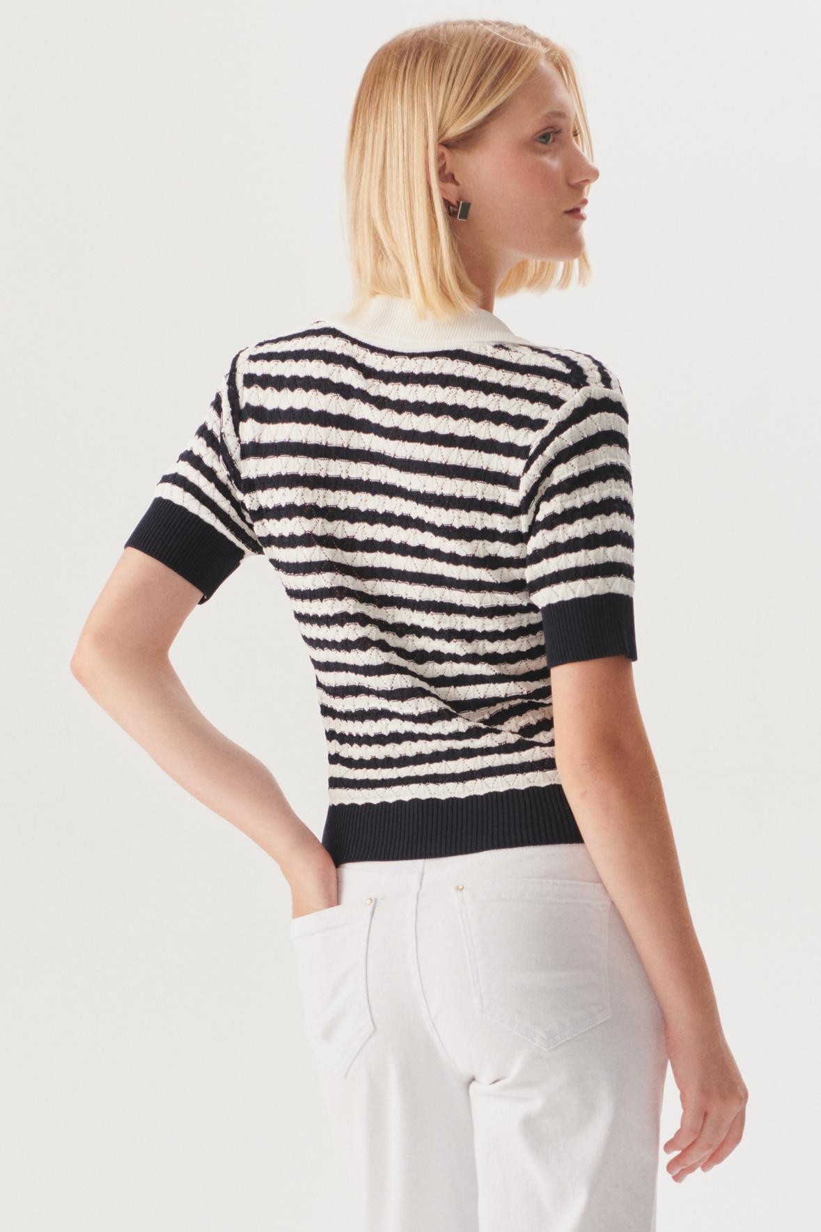 Striped Knit Polo Top