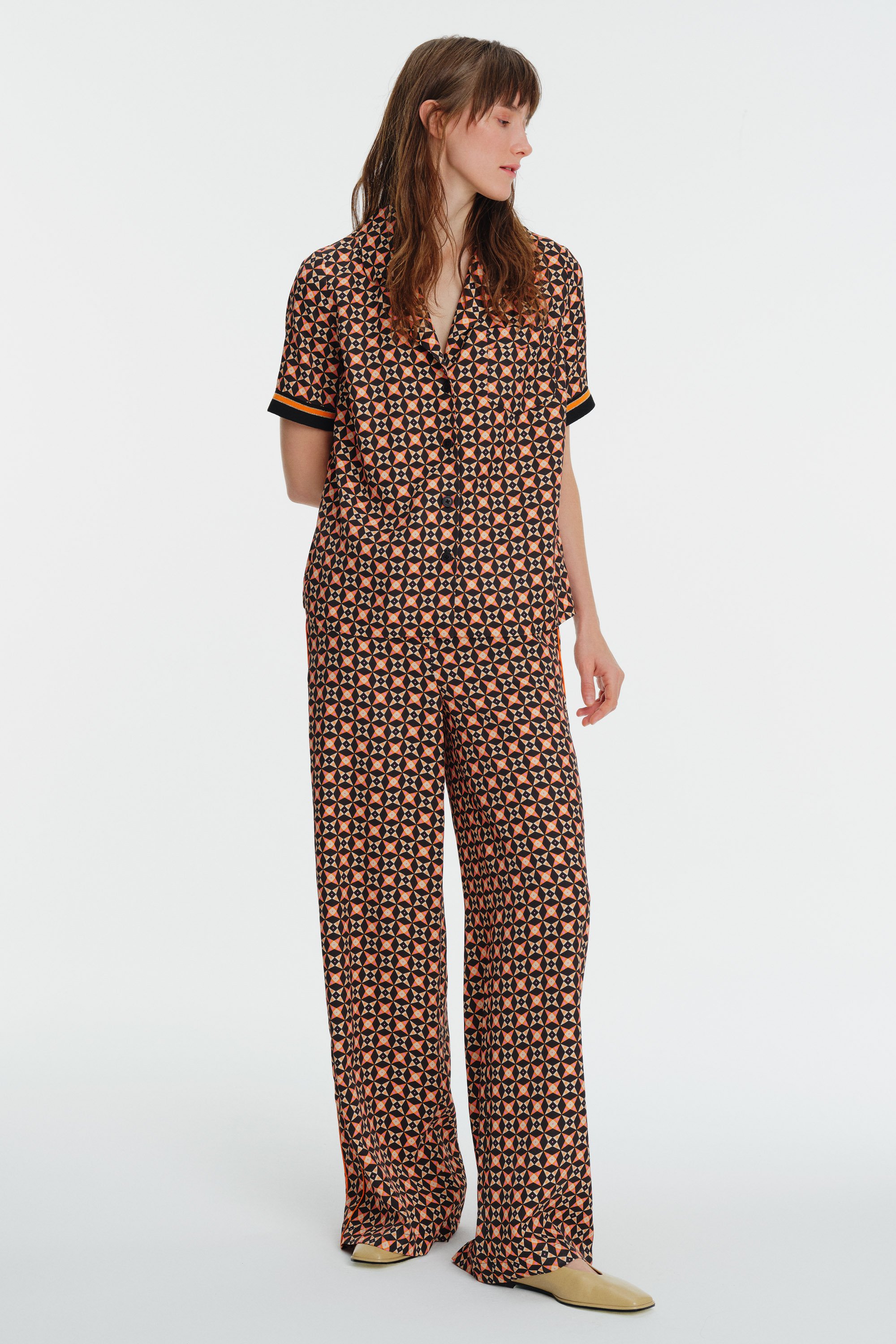 High-Waisted Piped Printed Palazzo Pants