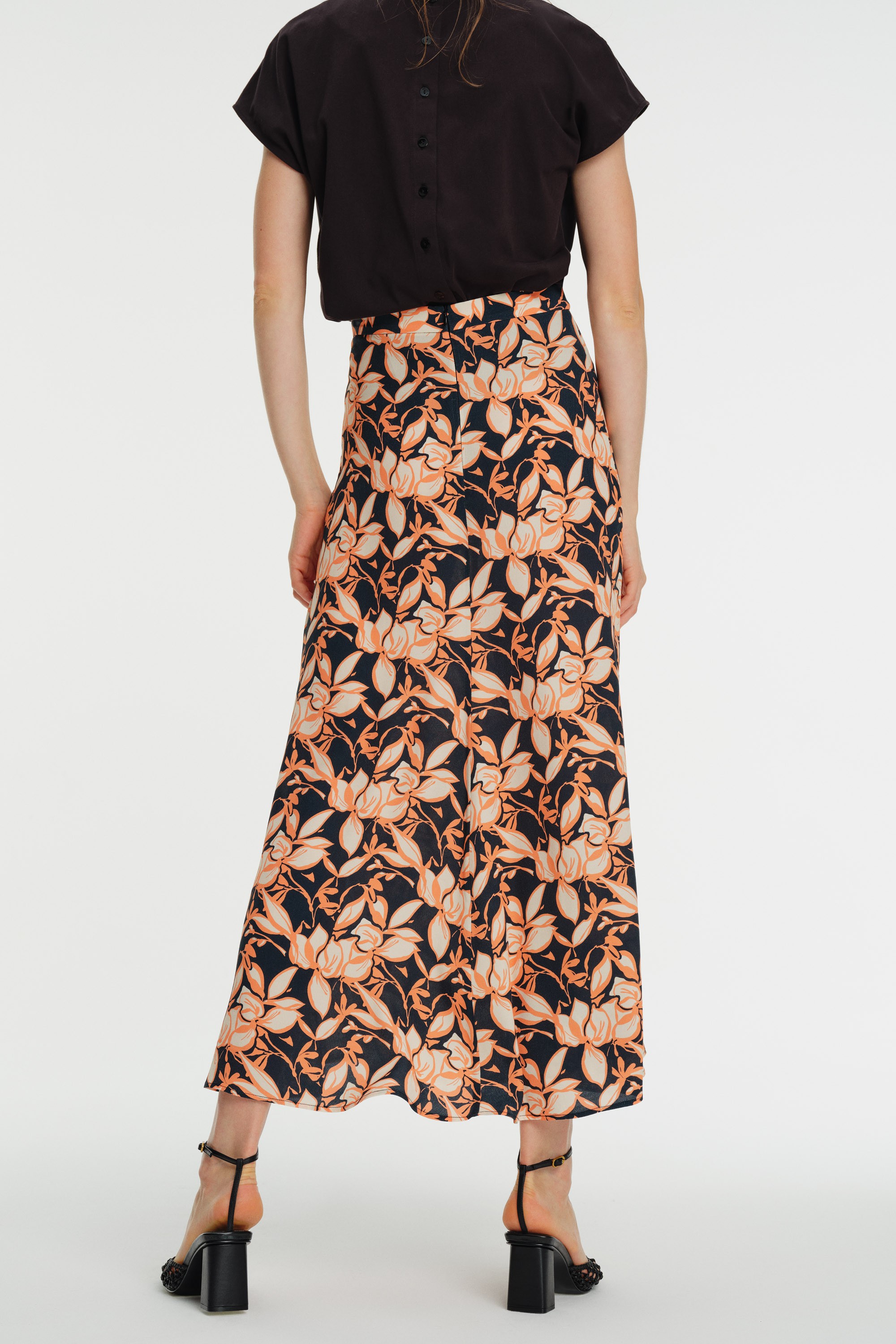 Floral Print High-Waisted Midi Skirt