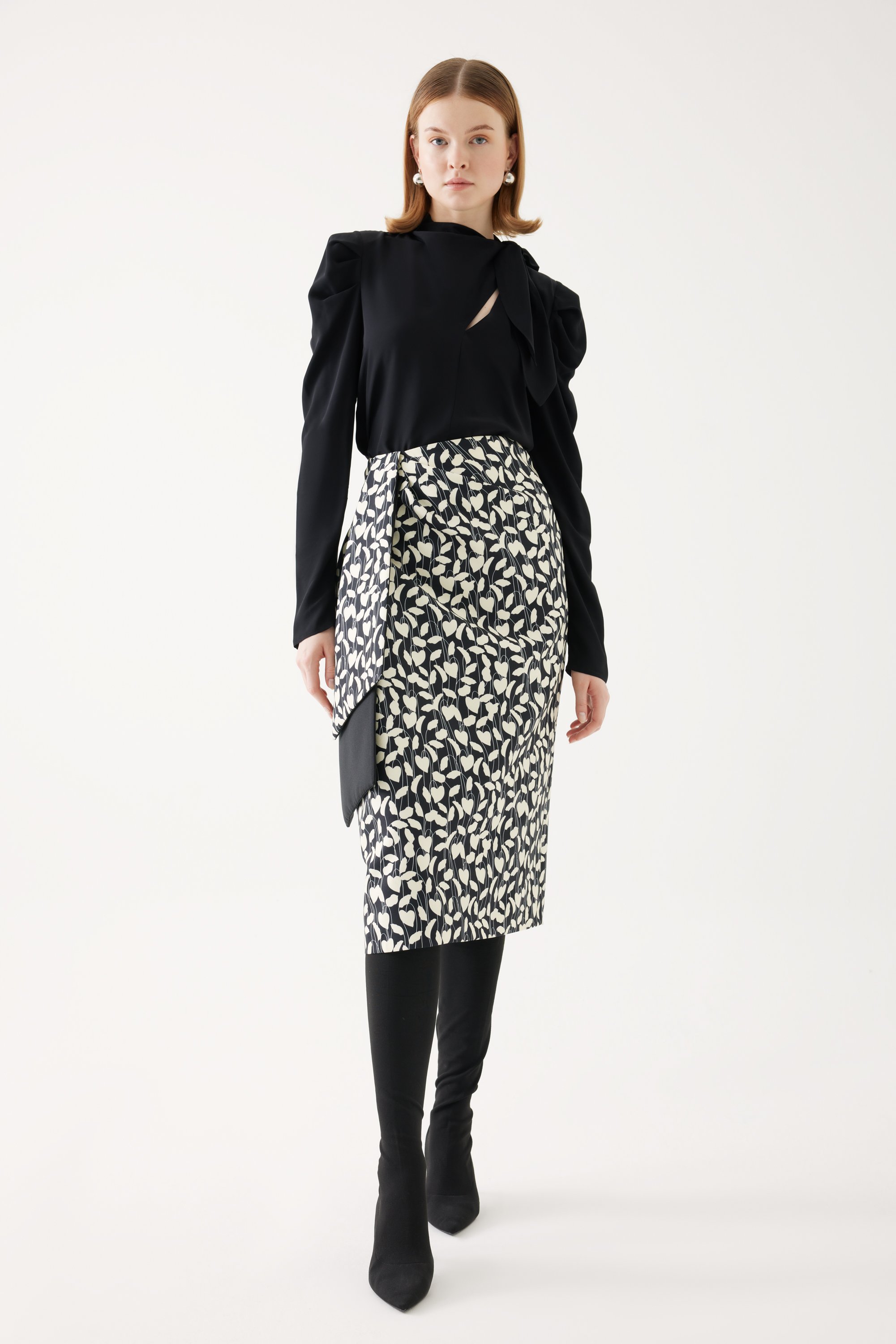 Patterned High Waist Midi Skirt