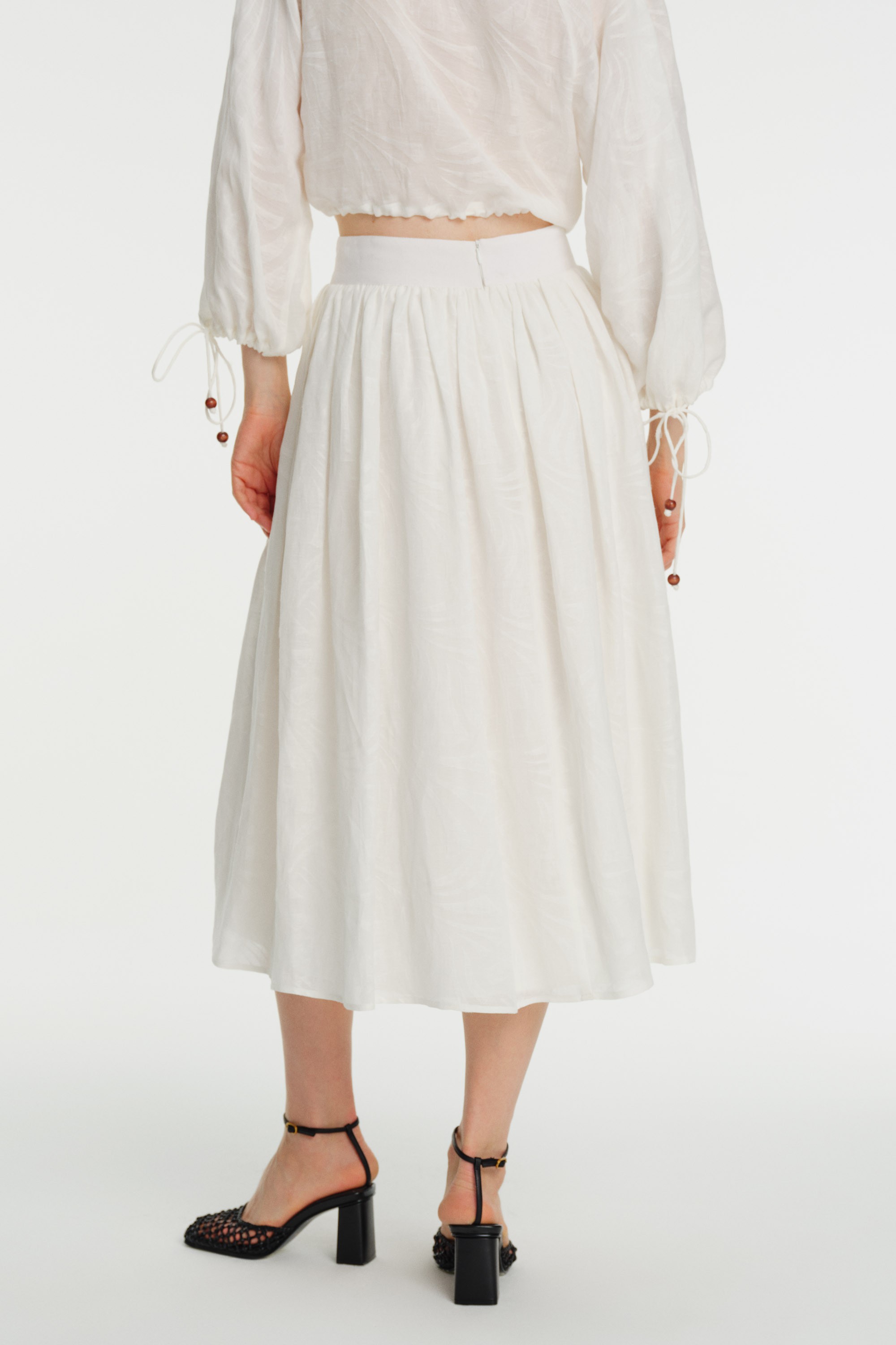 High-Waisted Midi-Length Pleated Skirt