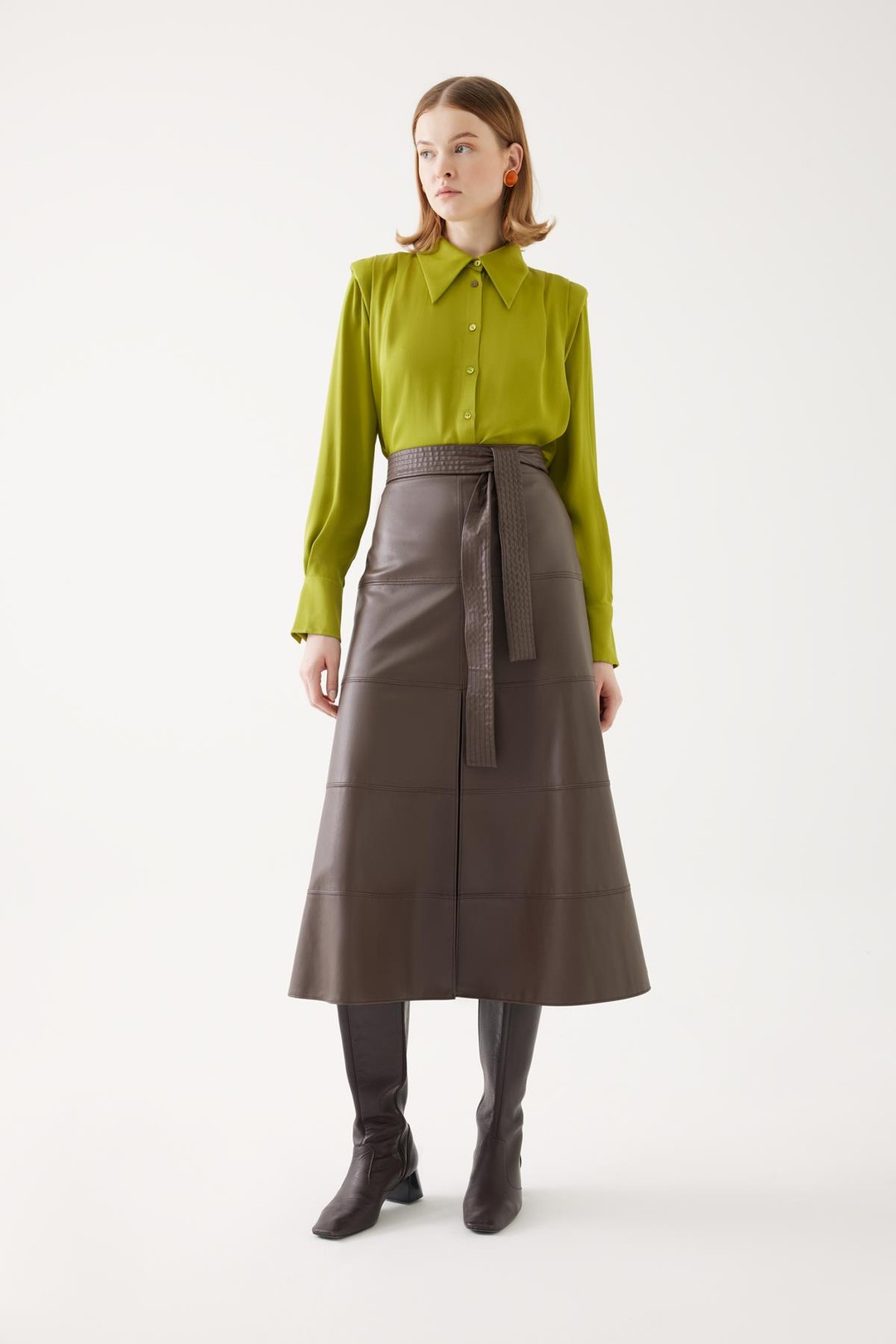 Midi Length Faux Leather Skirt 1