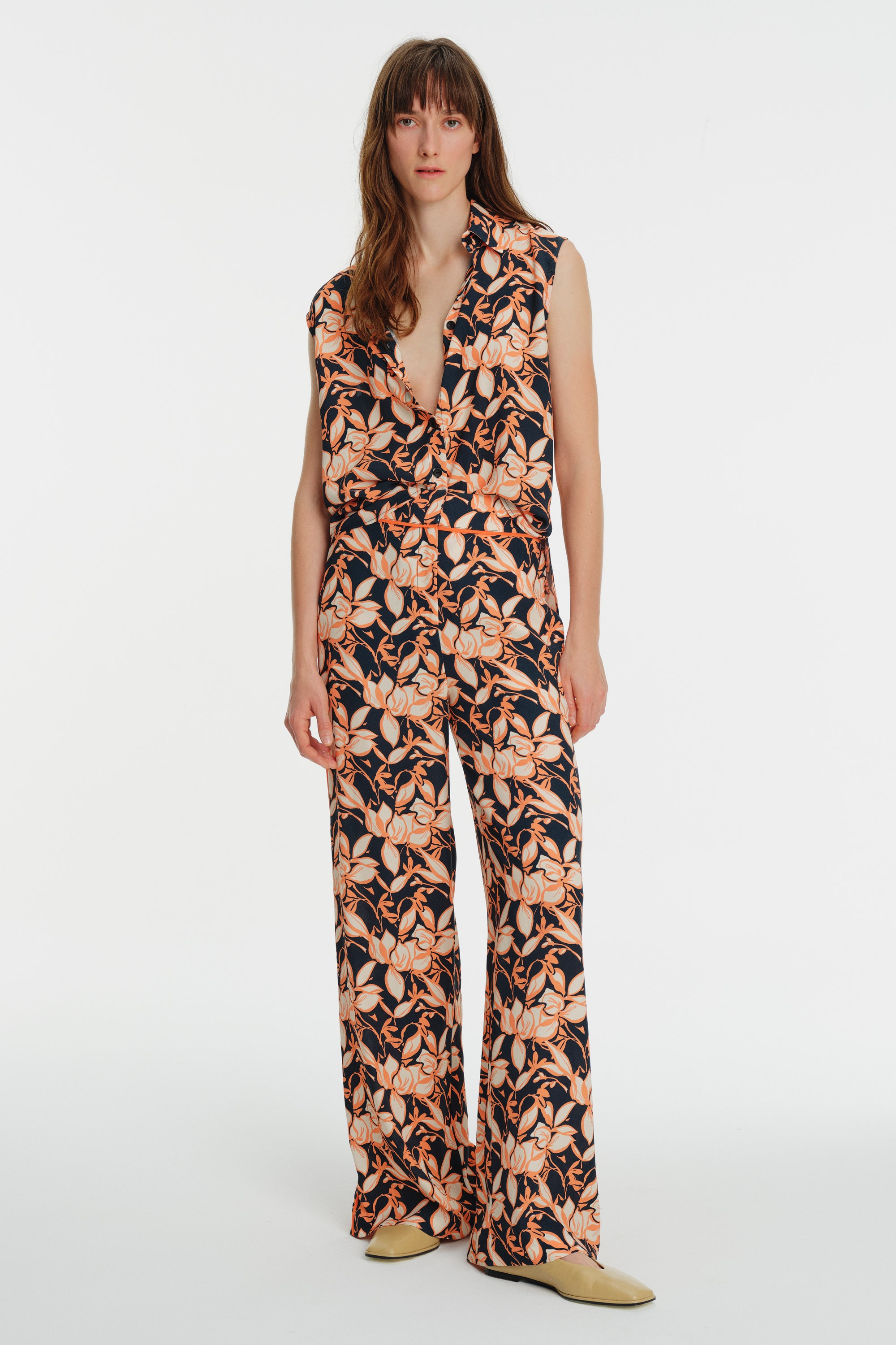 High-Waisted Piped Printed Palazzo Pants