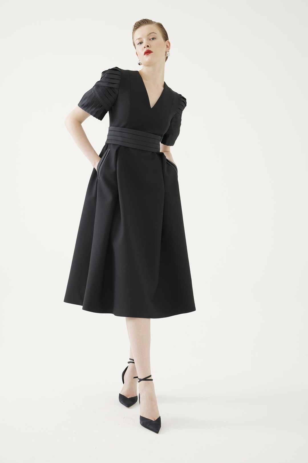 Black Dress with Sleeve and Waist Detail 1