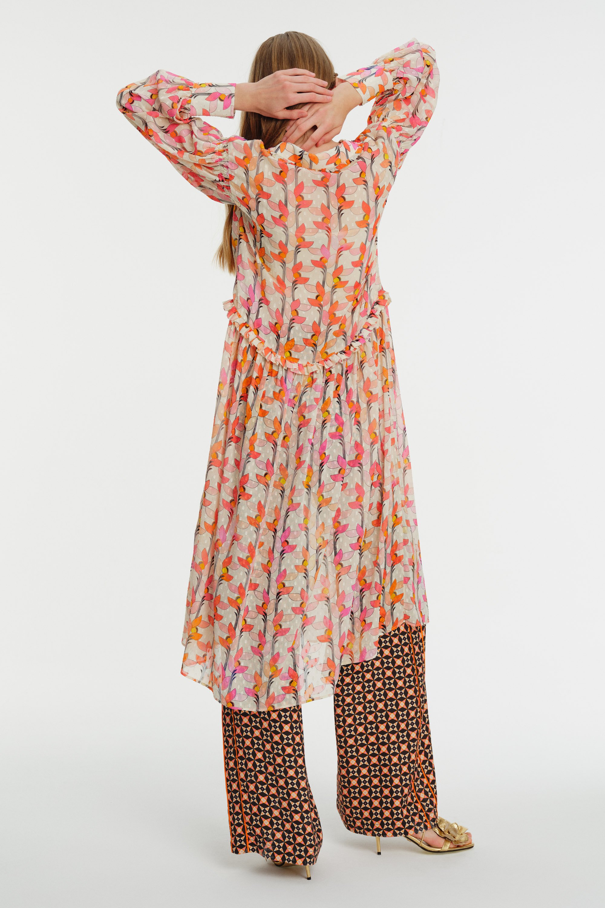 Long Sleeve Patterned Midi Shirt Dress