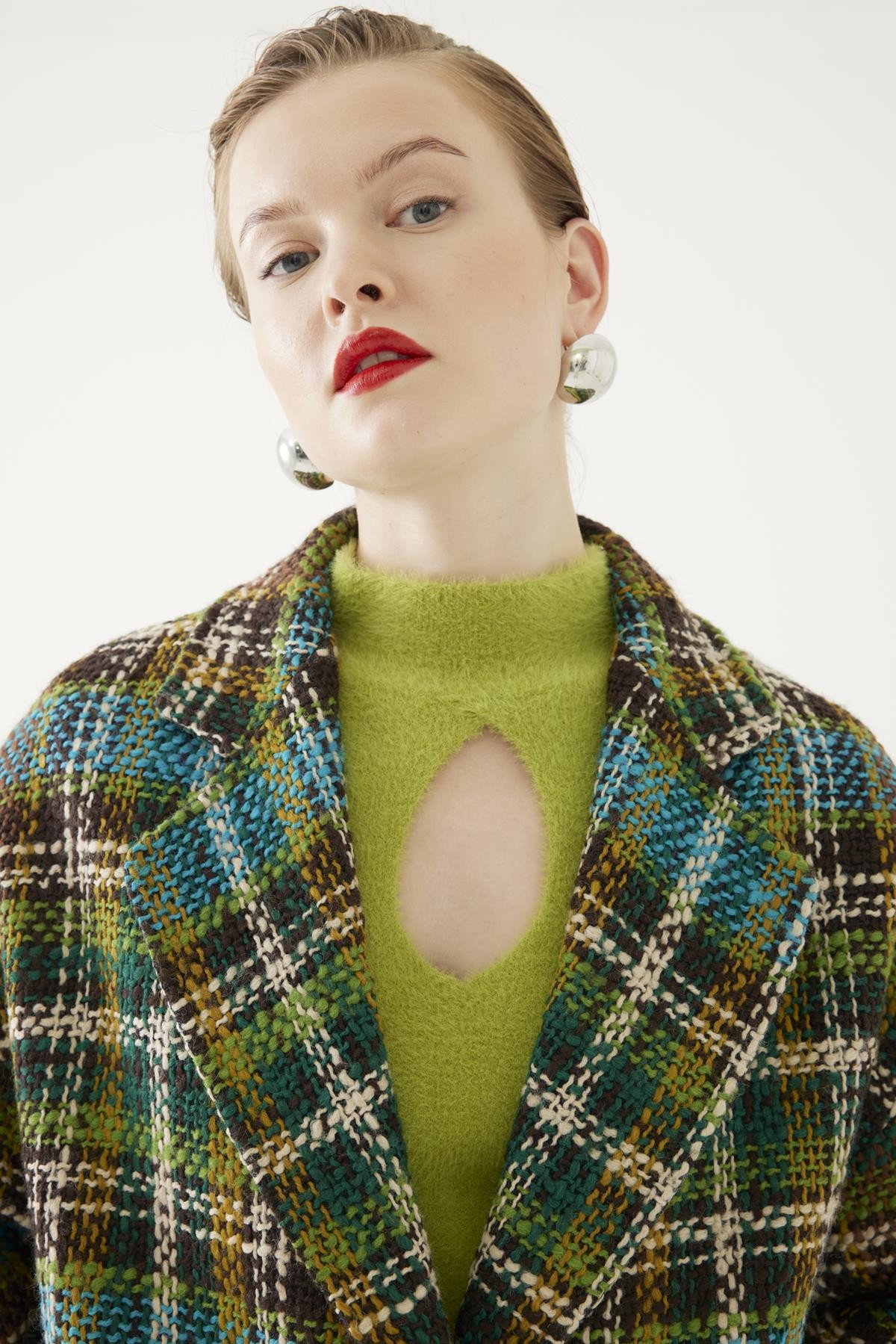 Plaid Patterned Wool Coat