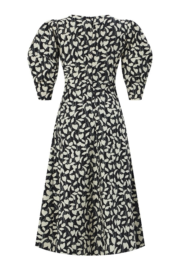 Patterned Dress with Embroidered Detail on the Collar