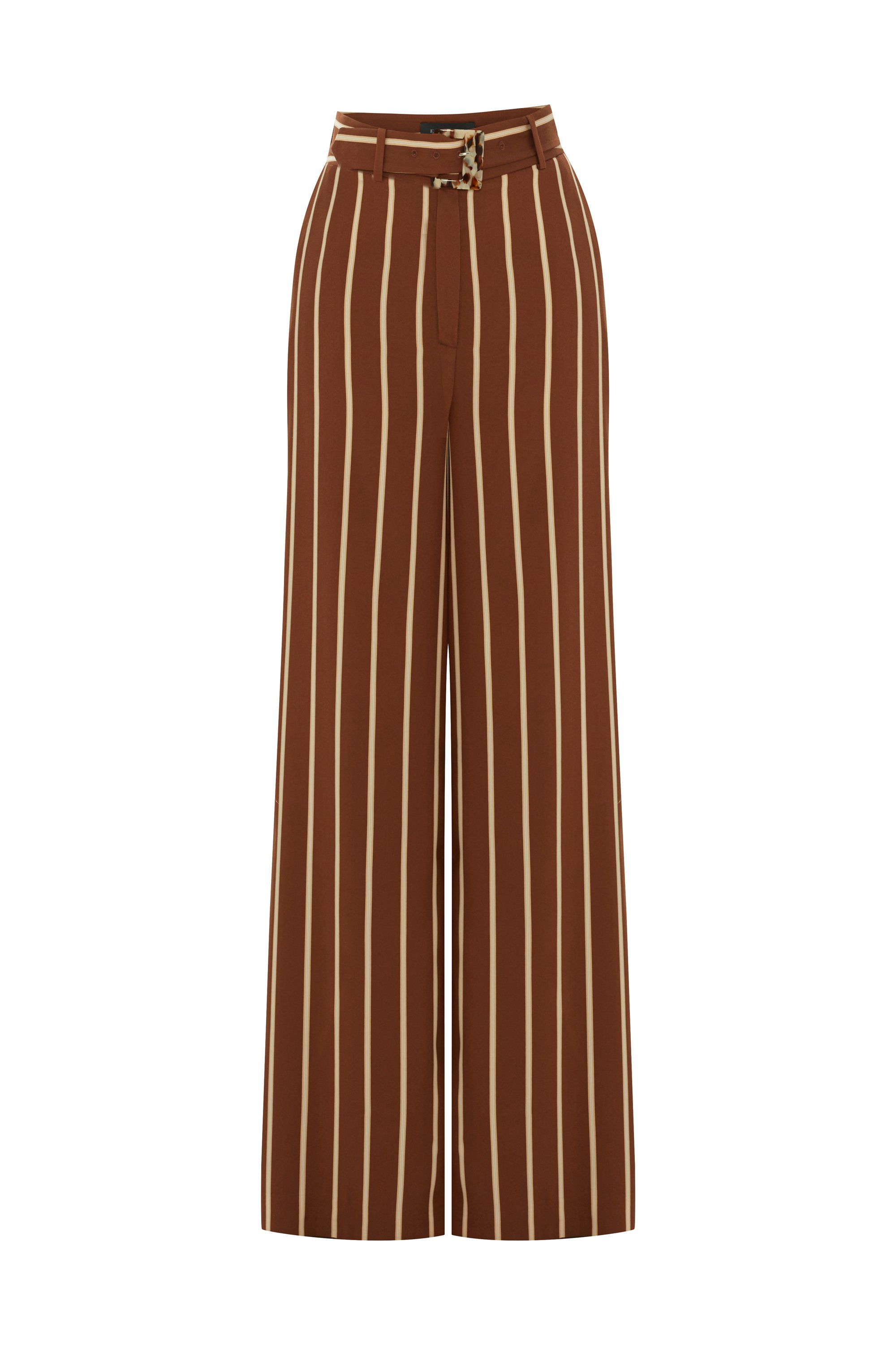 Belted Striped Wide-Leg Pants