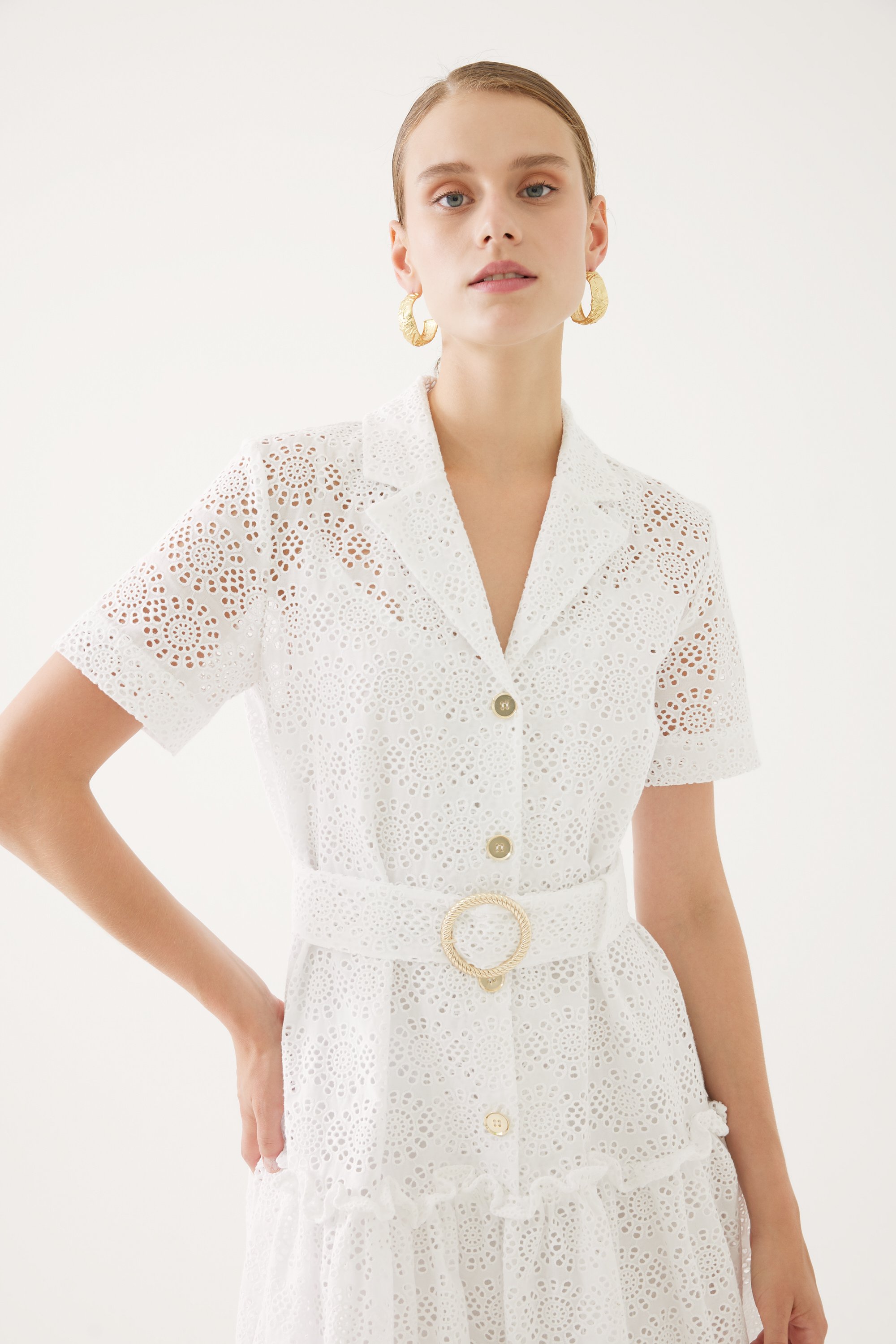 Shirt Collar White Dress