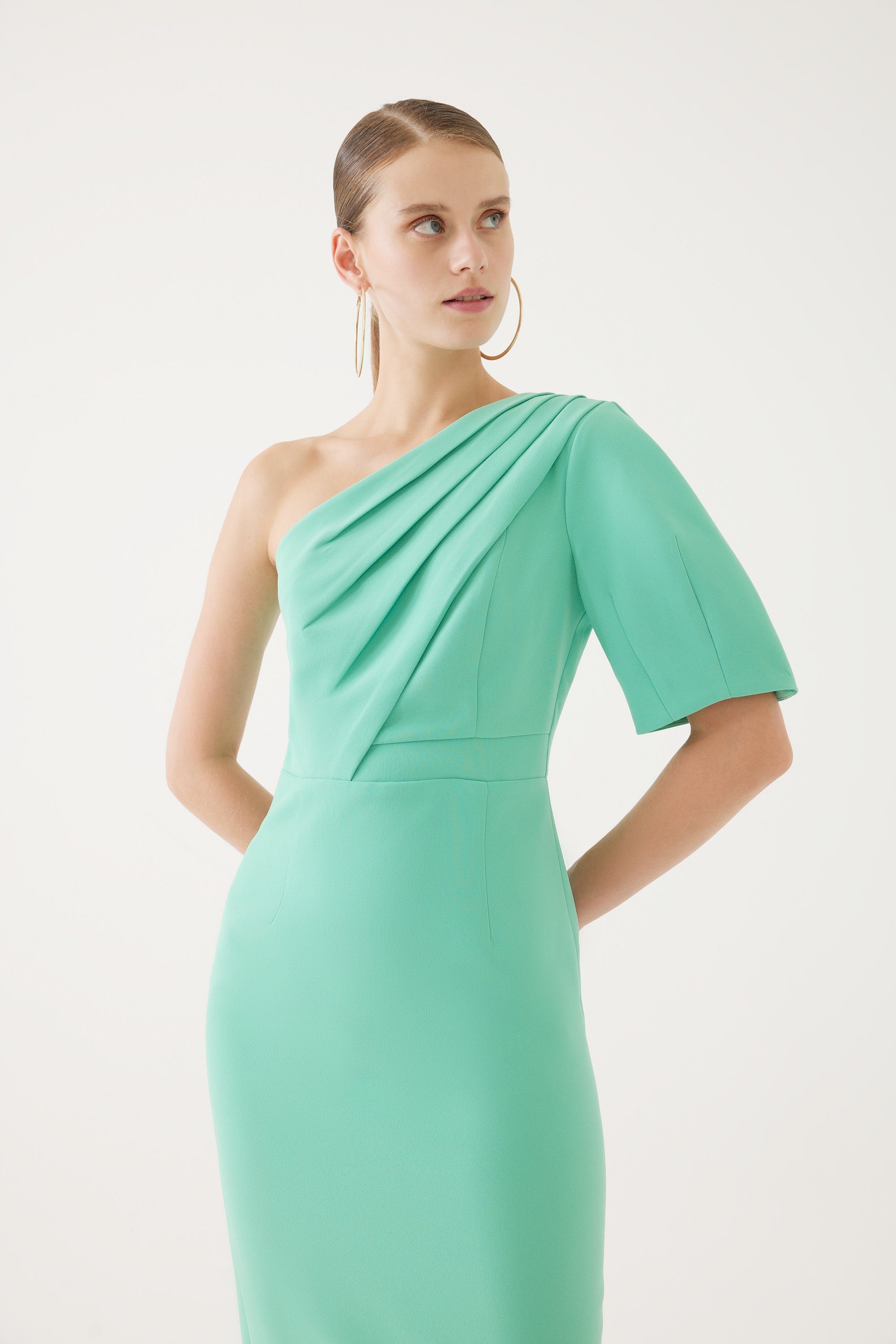 One-Shoulder Detail Midi Dress