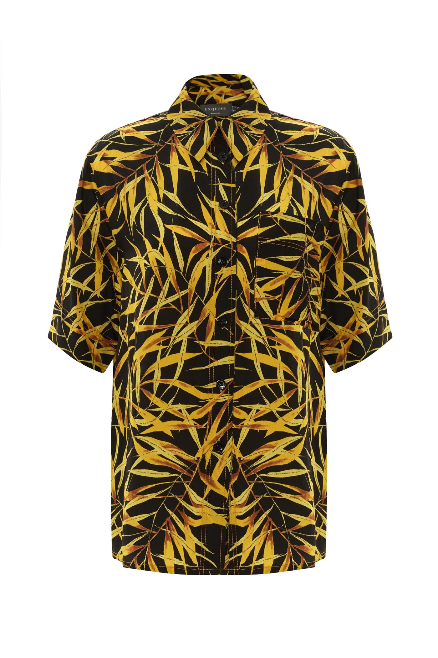 Viscose Yellow Leaf Patterned Shirt