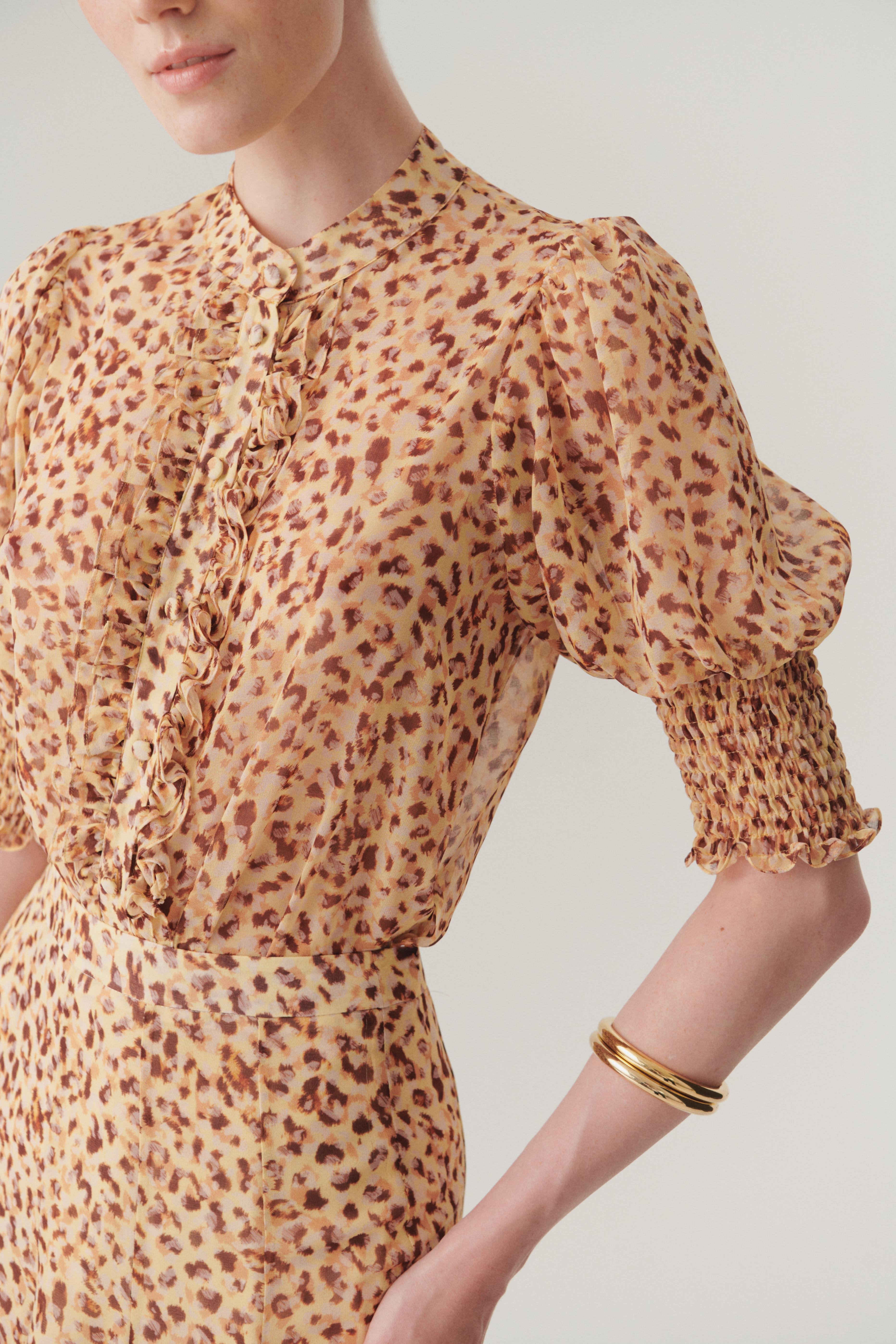 Ruffled Sheer Leopard Blouse