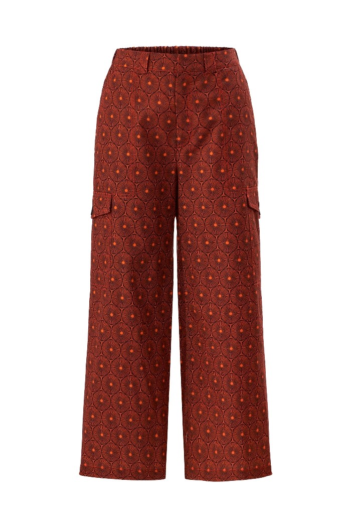 Stitching Detailed Cargo Pocket Patterned Cotton Pants