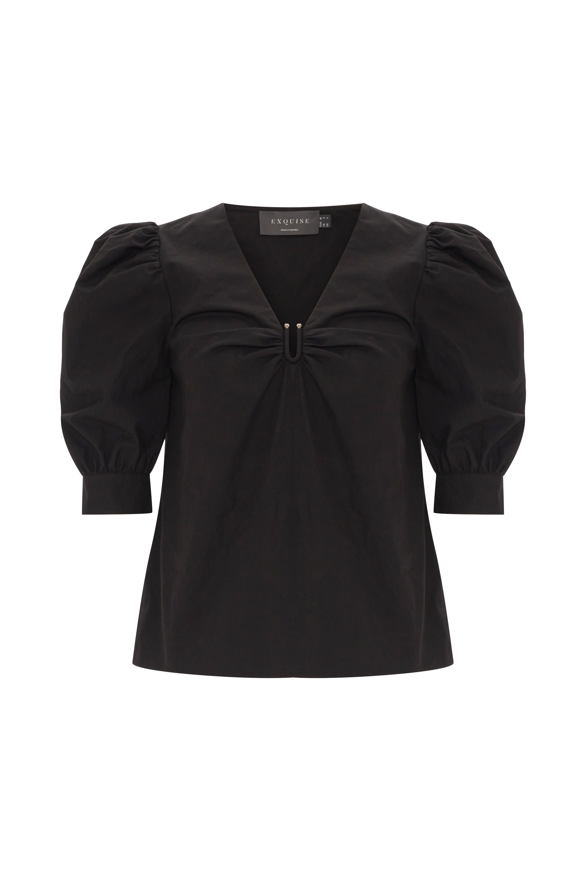 Balloon Sleeve V-Neck Detailed Blouse