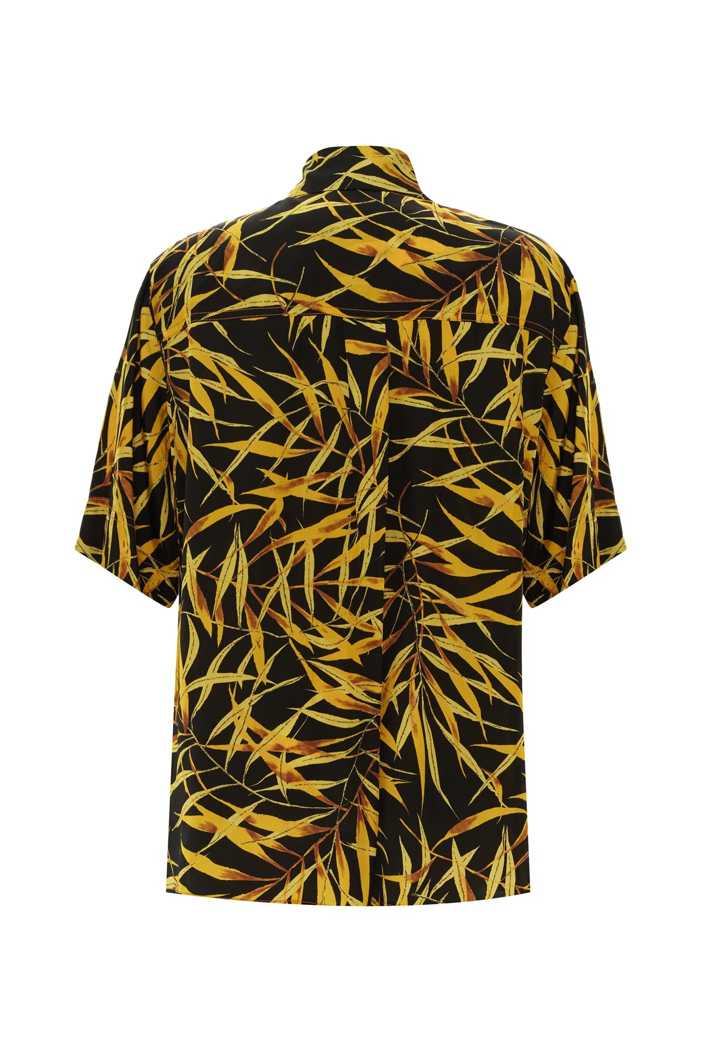 Viscose Yellow Leaf Patterned Shirt