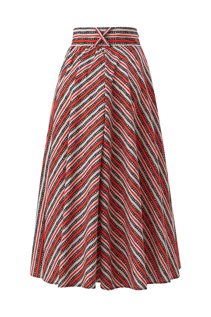 High Waist Line Patterned Poplin Flared Skirt