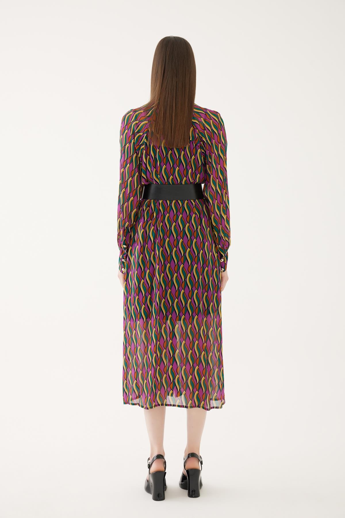 Colorful Dress with Belt Detail