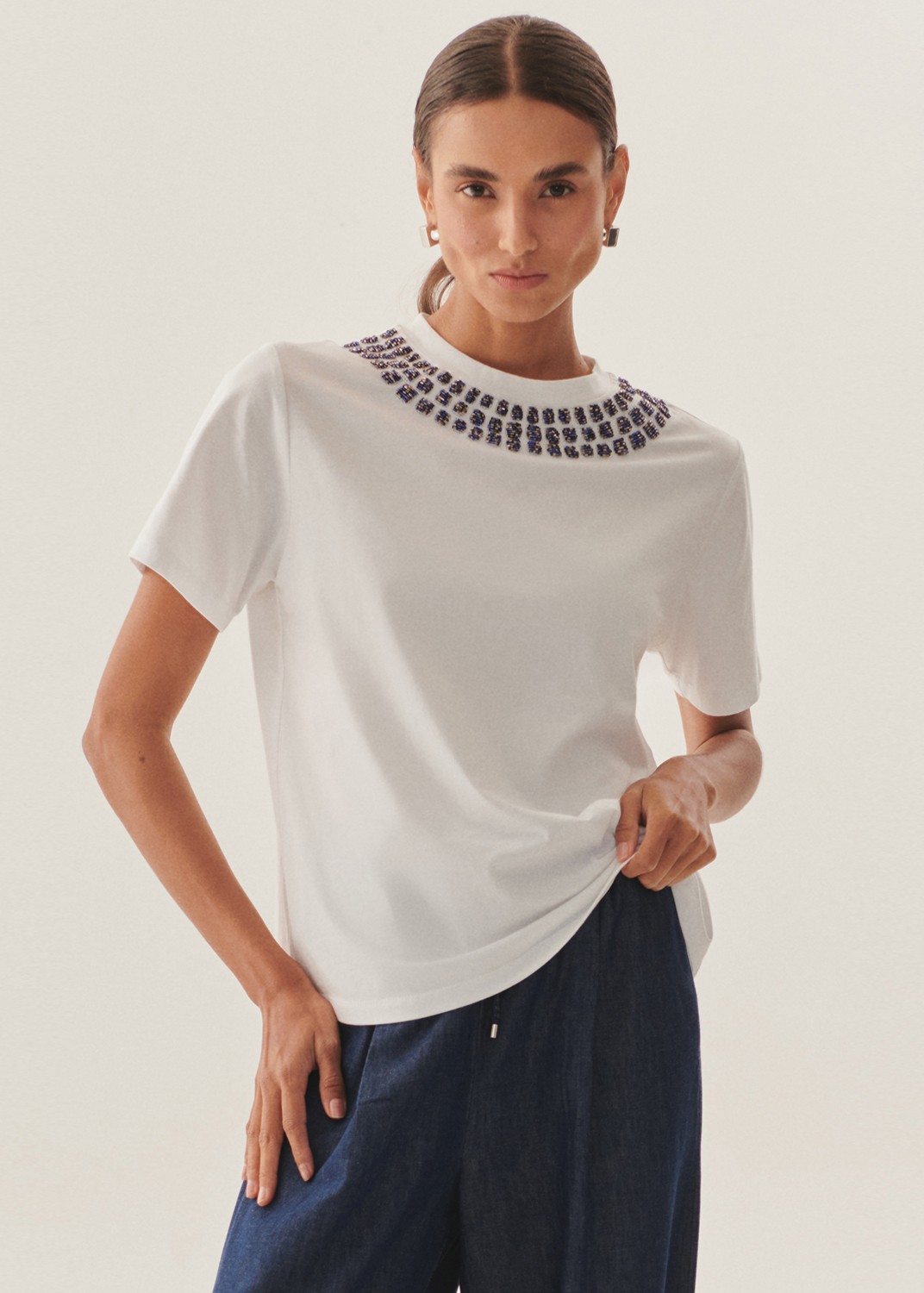 Crystal-Embellished Cotton Tee