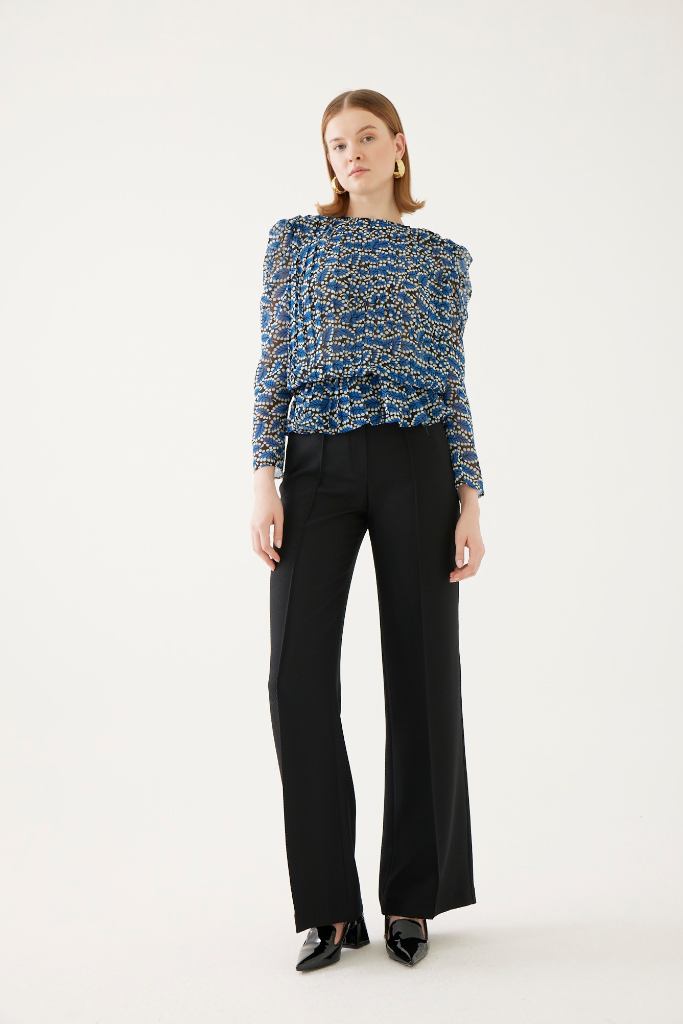 Patterned Pleated Blouse