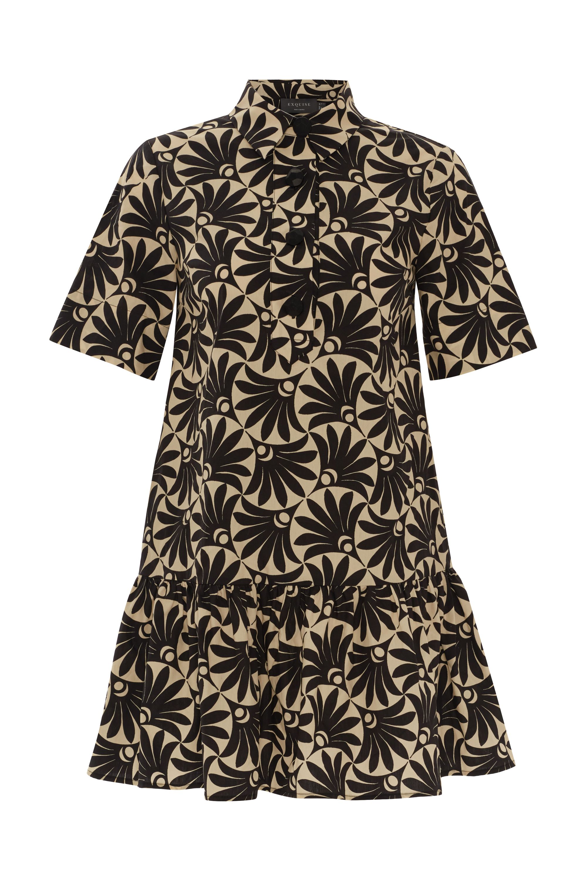 Shirt Collar Patterned Mini Dress